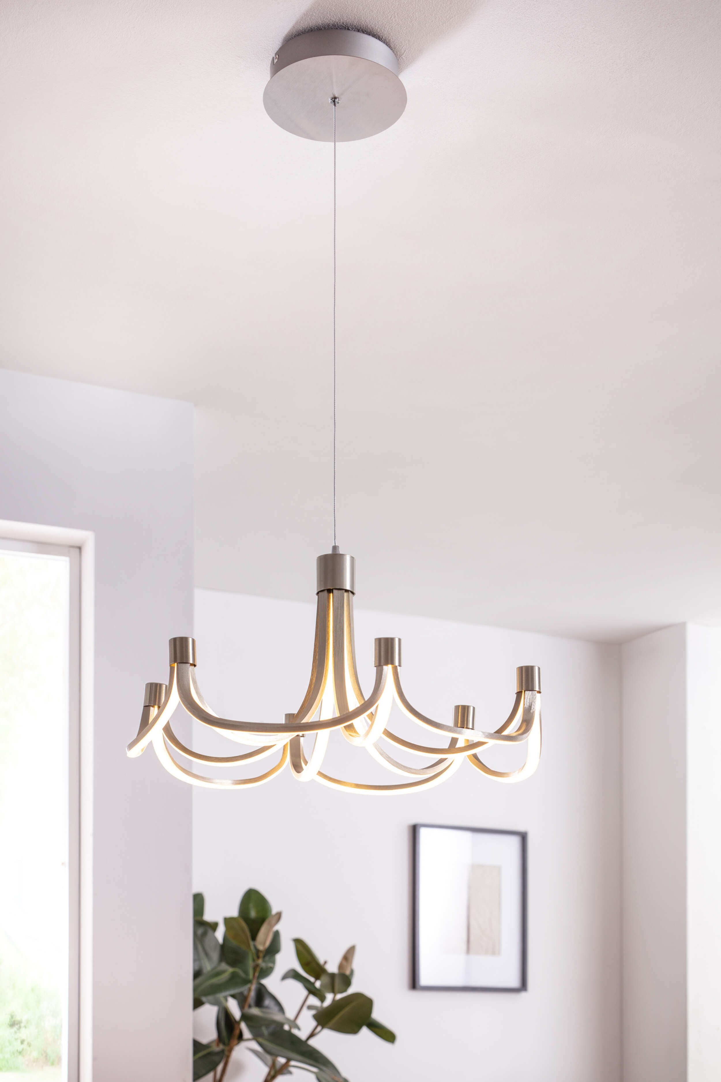 näve Led-hanglamp Festos Kroonluchter, trapsgewijs dimbaar, gesatineerd metaal, H: 150cm (1 stuk)