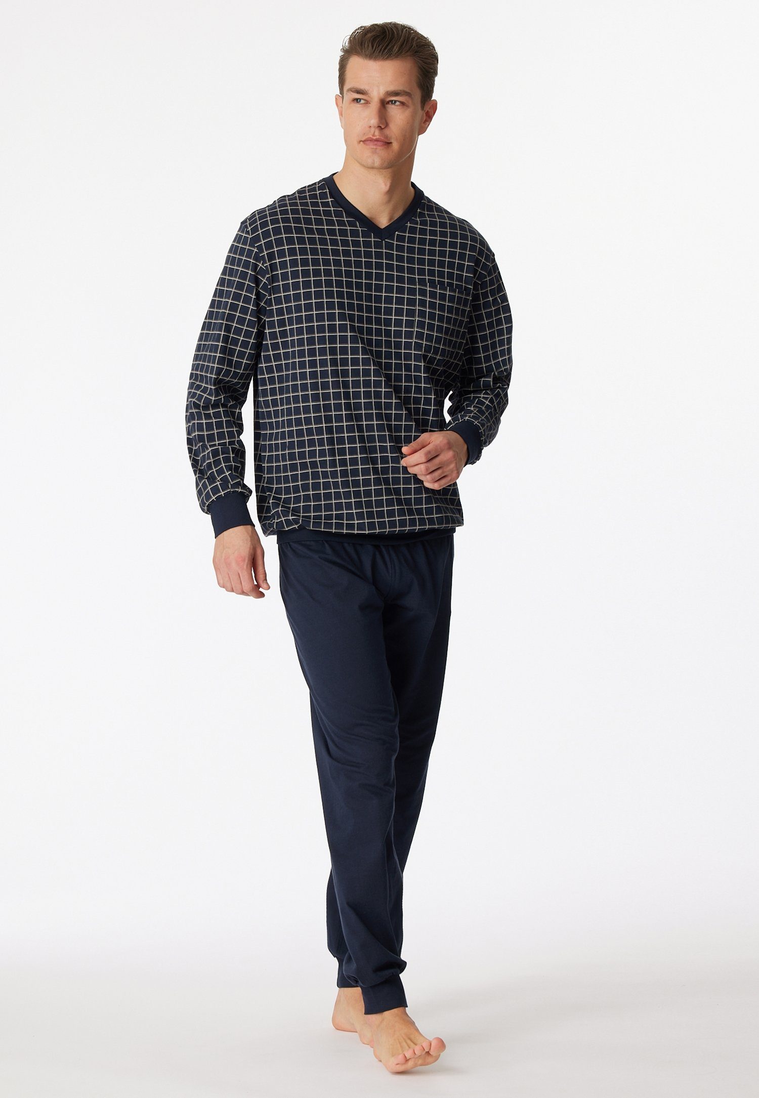 Schiesser Pyjama "Dark Sapphire" met klassiek ruitmotief (2-delig) heren voordeelsets maat 48 (S) blauw