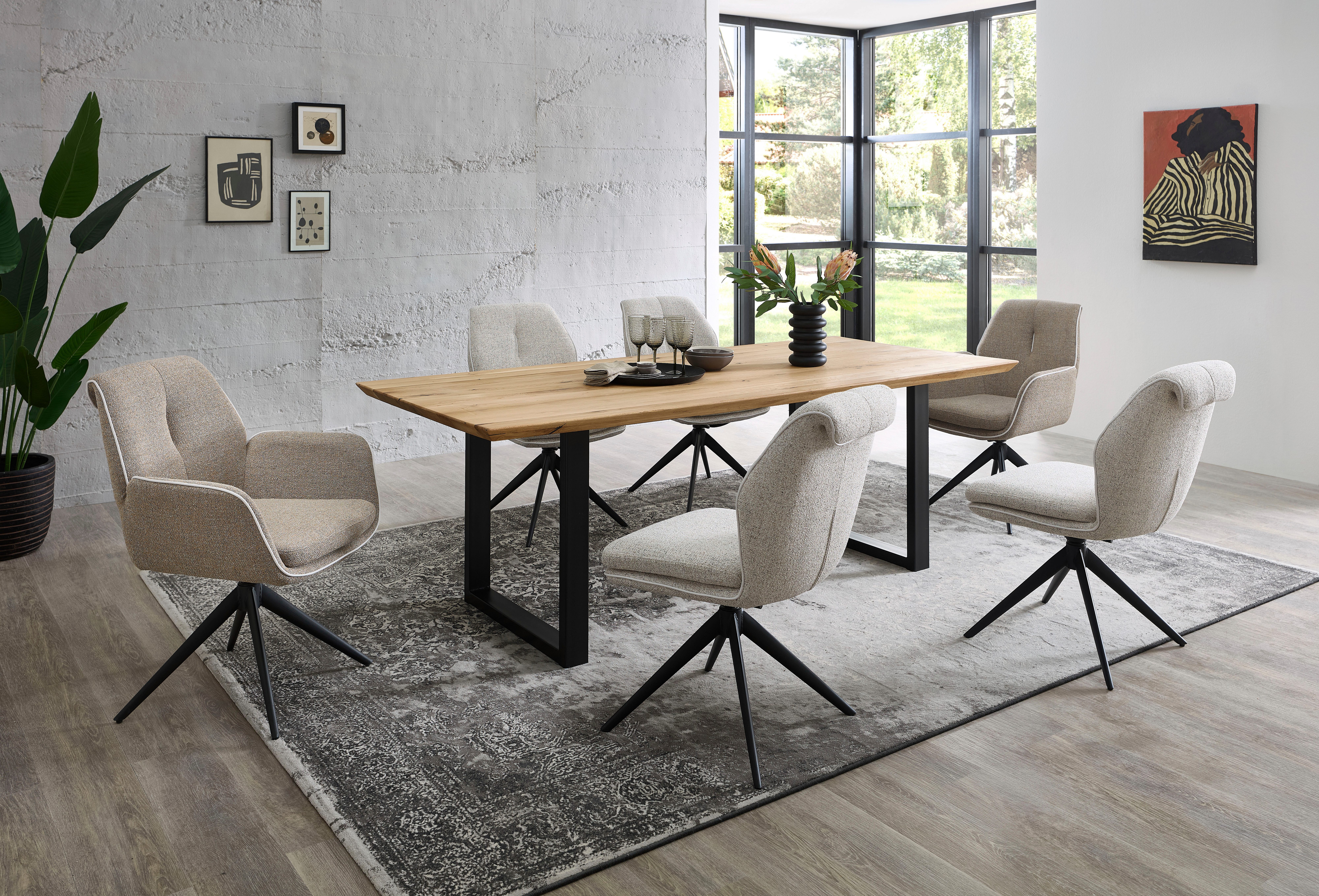 Stolkom Eettafel Bennet Eik massief hout, tafel met Zwitserse rand