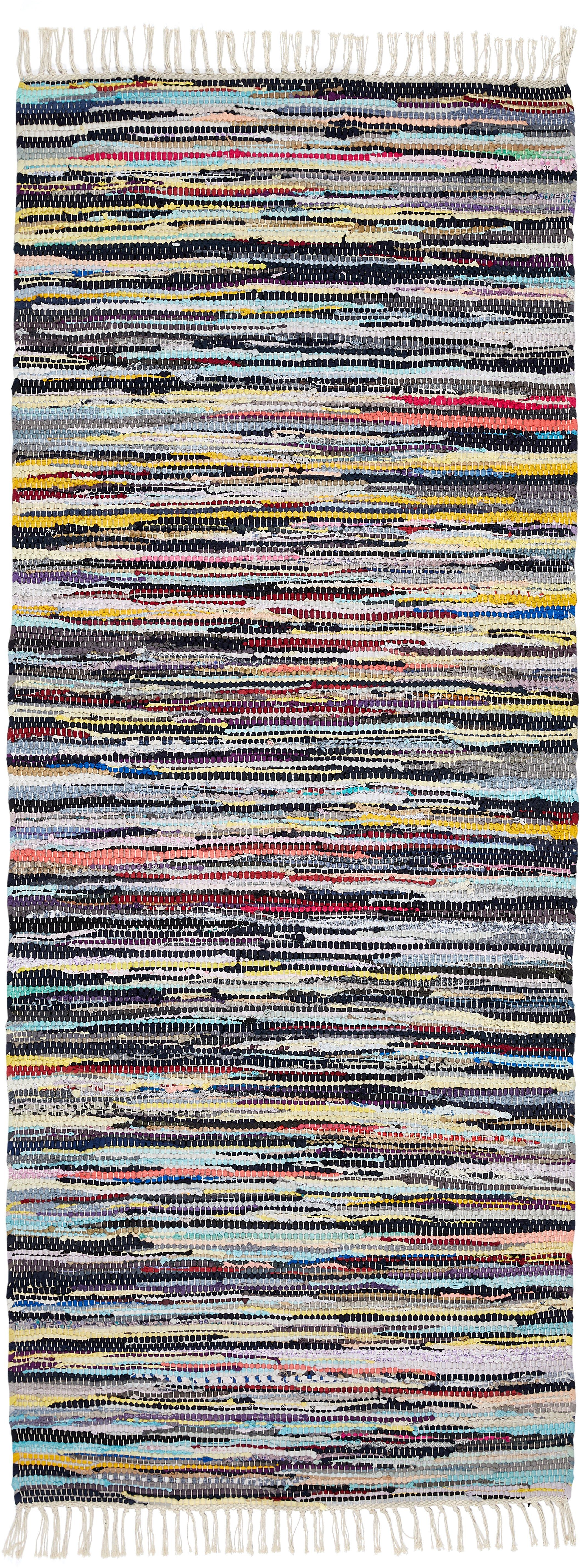 Andiamo Vloerkleed Multicolour Platweefsel, vlekjes, puur katoen, met de hand geweven, met franje