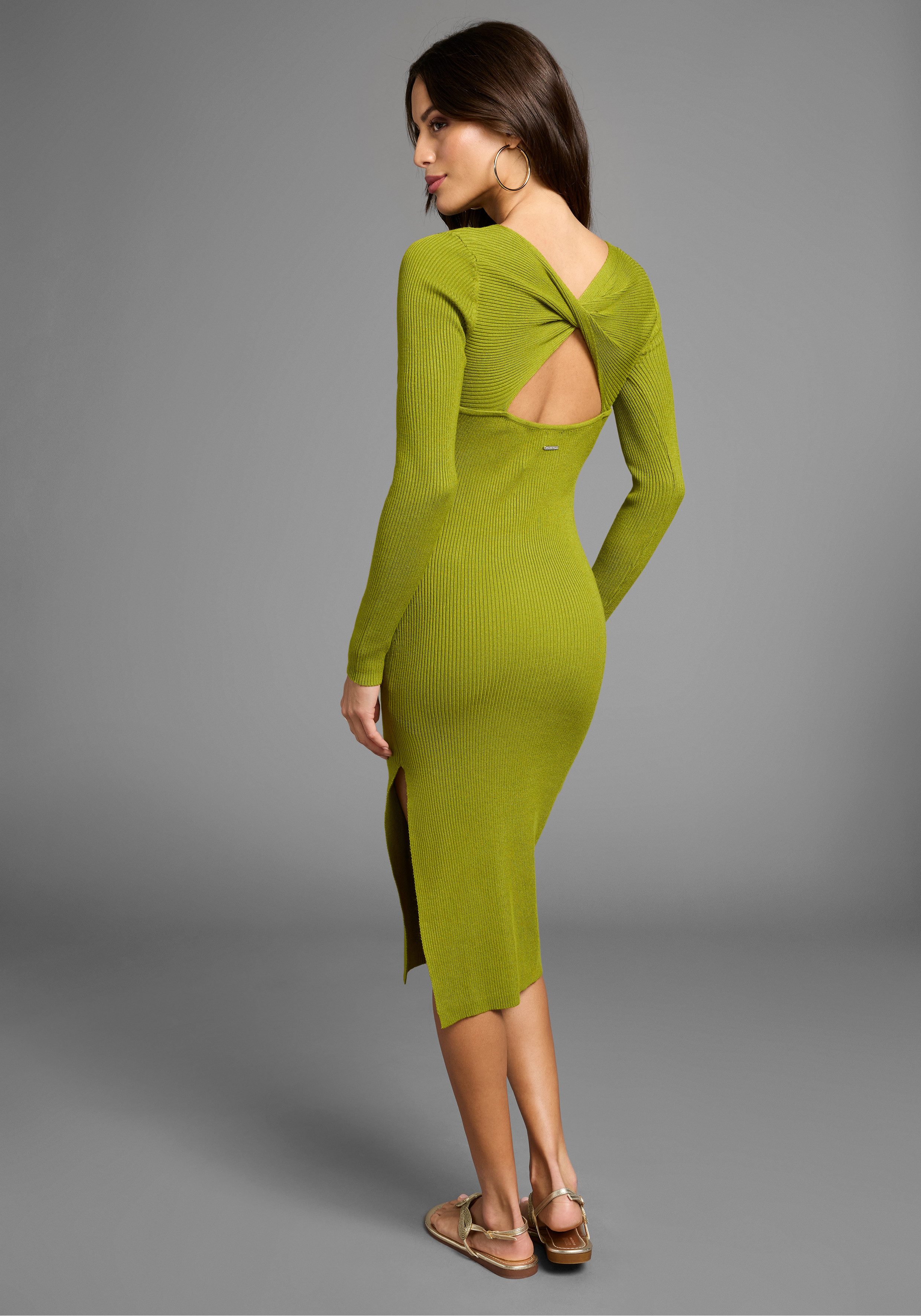 Laura Scott Gebreide jurk met stijlvolle knoopdetail dames gebreide jurken maat 46 groen