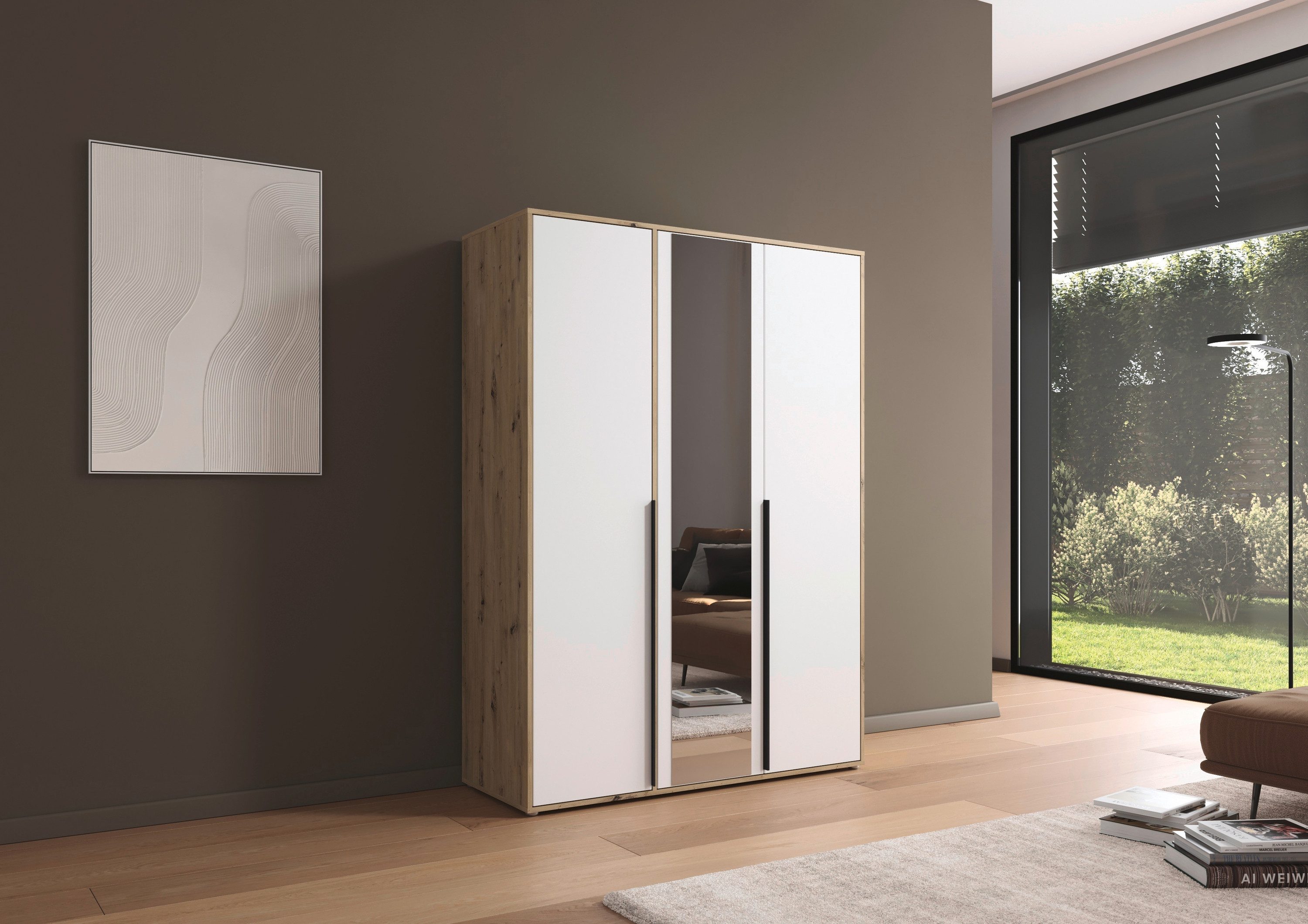 rauch Draaideurkast Kledingkast Kast Garderobe Wasmand NAGATA met Spiegel und modernen stangengriffen in graumetallic topseller made in germany