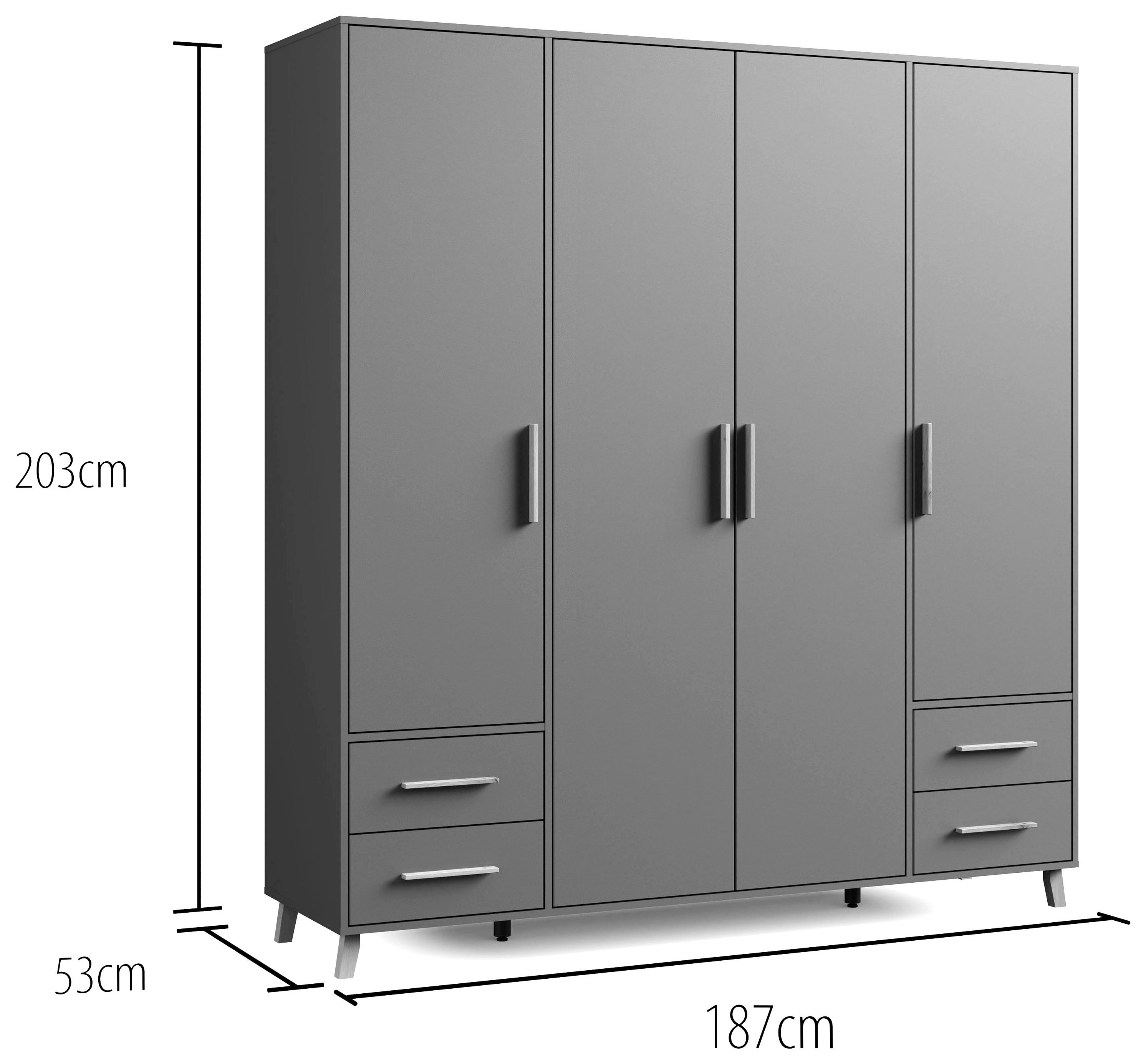 rauch Draaideurkast Kledingkast kast garderobe waskast SHINJO Grepen en voeten van massief hout met 2 lades MADE IN GERMANY
