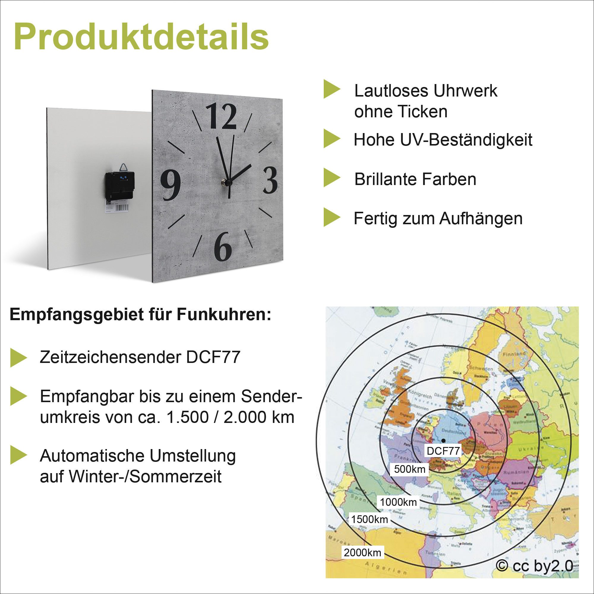 Artland Wandklok Leisteen optioneel verkrijgbaar met kwarts- of radiografisch uurwerk, geruisloos zonder tikkend geluid