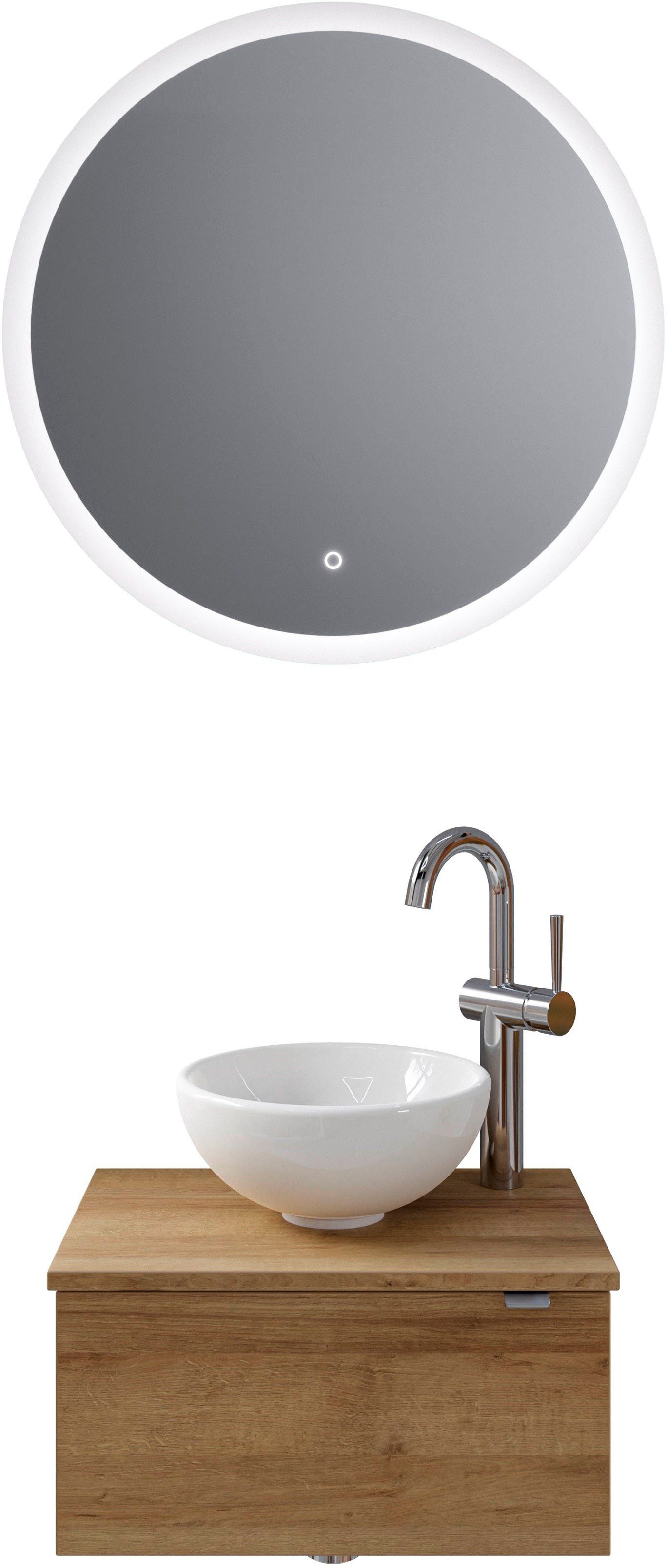 Saphir Badkamerserie Serie 6915 Gastenbadkamer, met led-spiegel en 1 deur (4-delig) badmeubelsets bruin