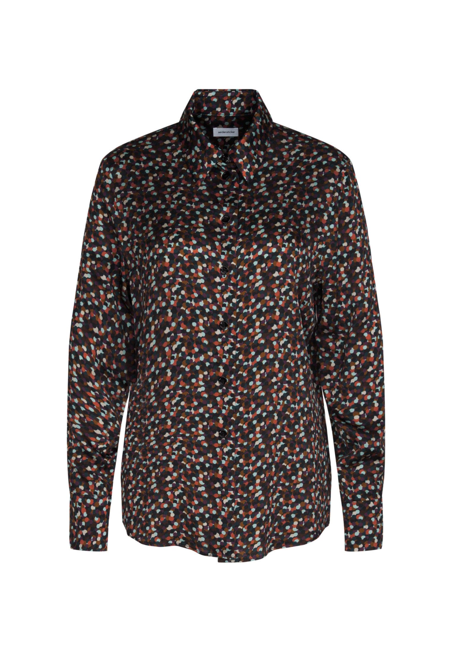 seidensticker Overhemdblouse Zwarte roos Lange mouwen kraag print