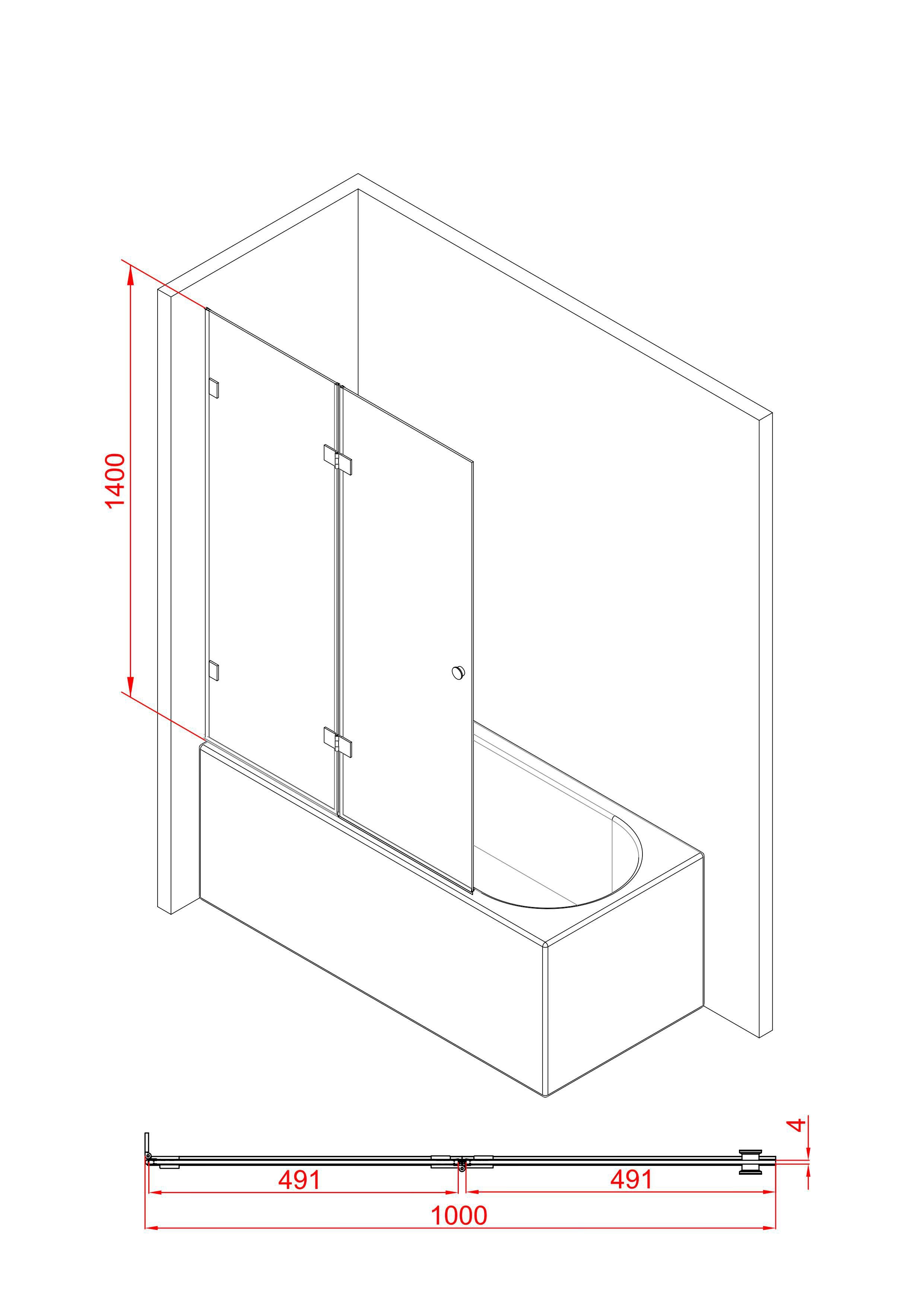 Marwell Badscherm Gallery Breedte: 100 cm, 100 cm x 3 cm (2-delig)