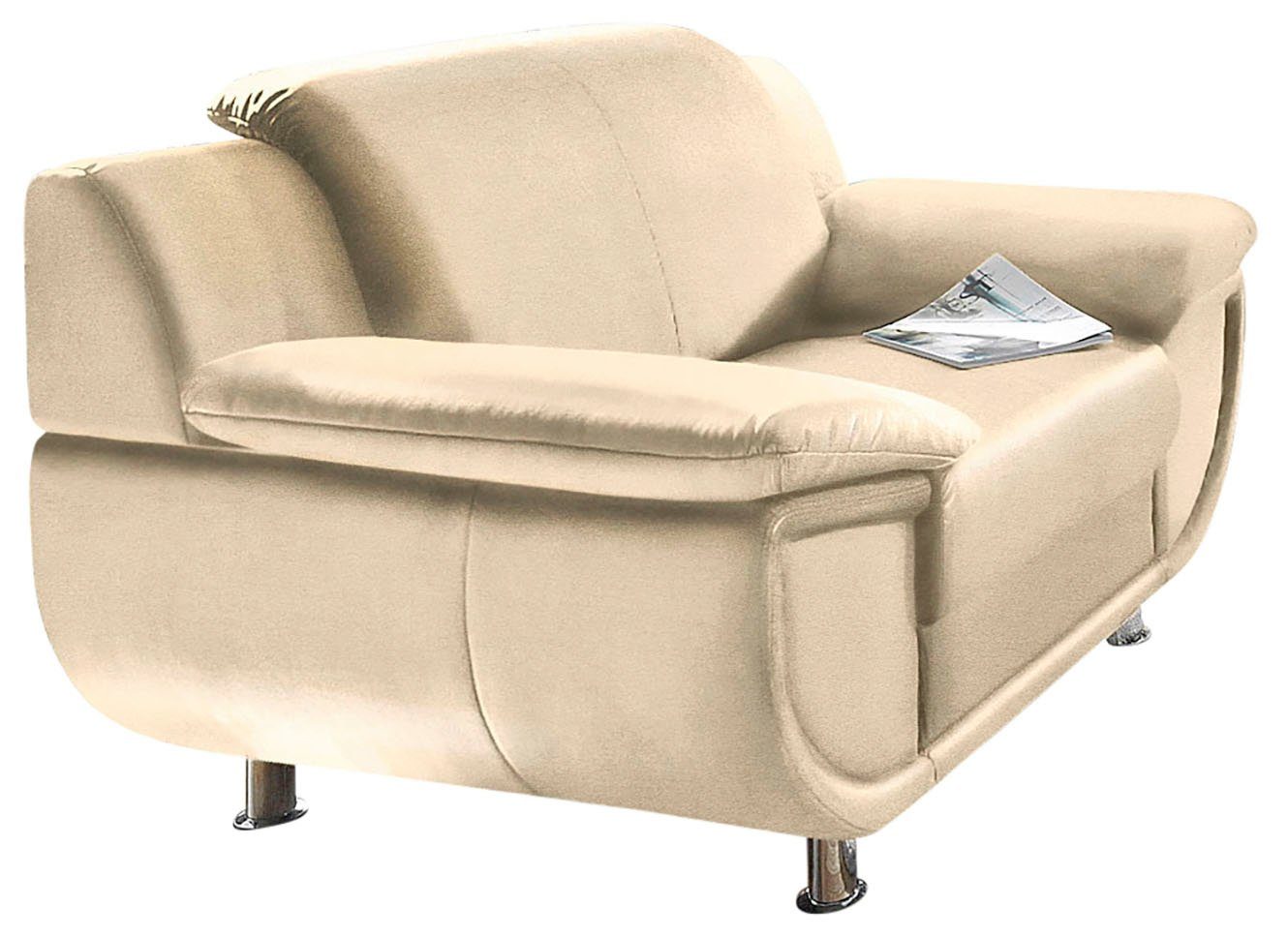 TRENDMANUFAKTUR Fauteuil Rondo, breedte 121 cm, brede armleuningen, chromen poten