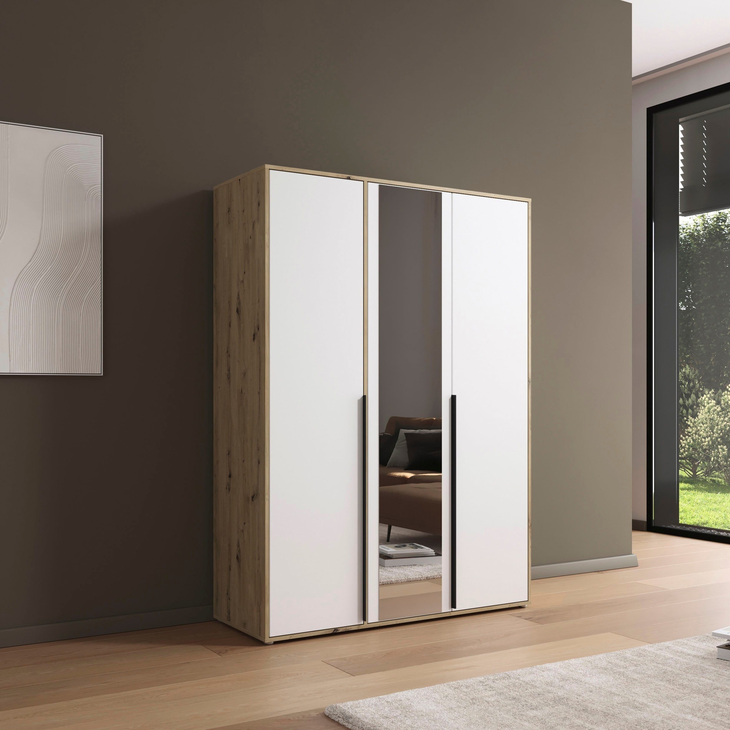 rauch Draaideurkast Kledingkast Kast Garderobe Wasmand NAGATA met Spiegel und modernen stangengriffen in graumetallic topseller made in germany