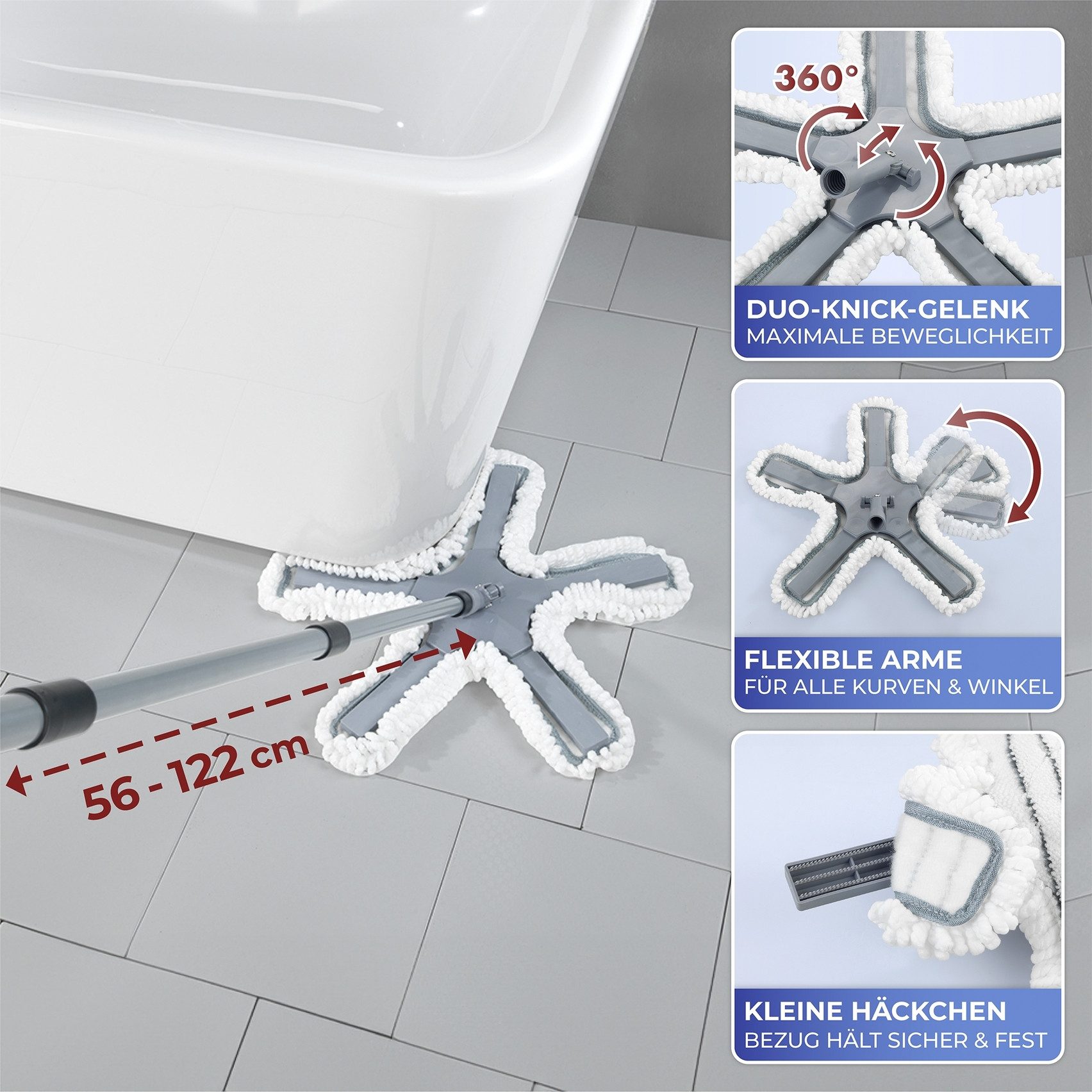 Maximex Vloerwisserset Model octopus met telescopische steel 360° duo-knikgewricht, microvezel bekleding, reinigt alleen met water (set, 4-delig)