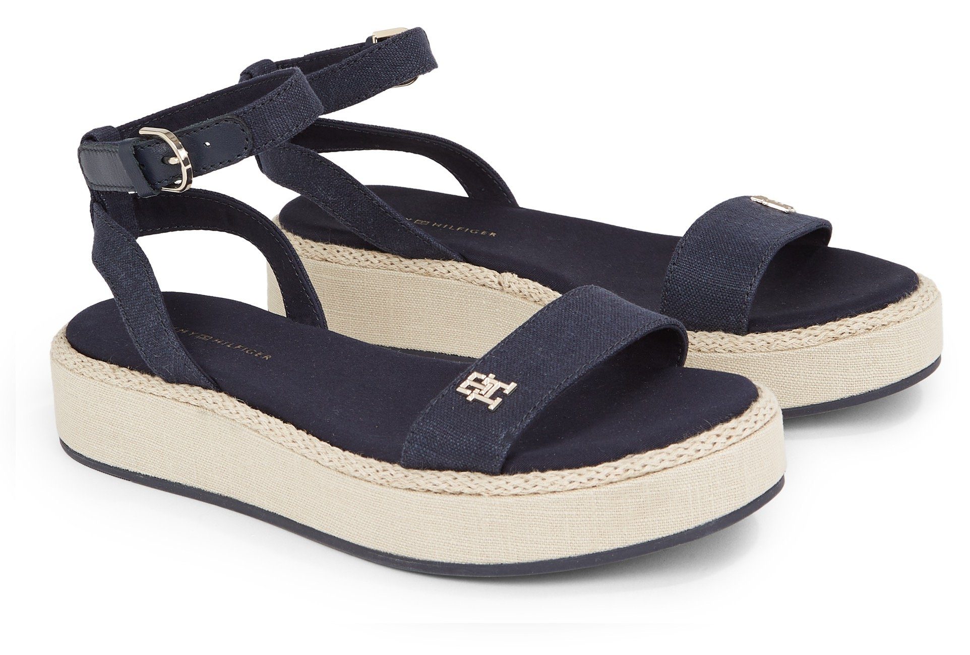 Tommy Hilfiger Sandalen LINEN FLATFORM , zomerschoen, sandaal, plateauhak, met verstelbare gesp