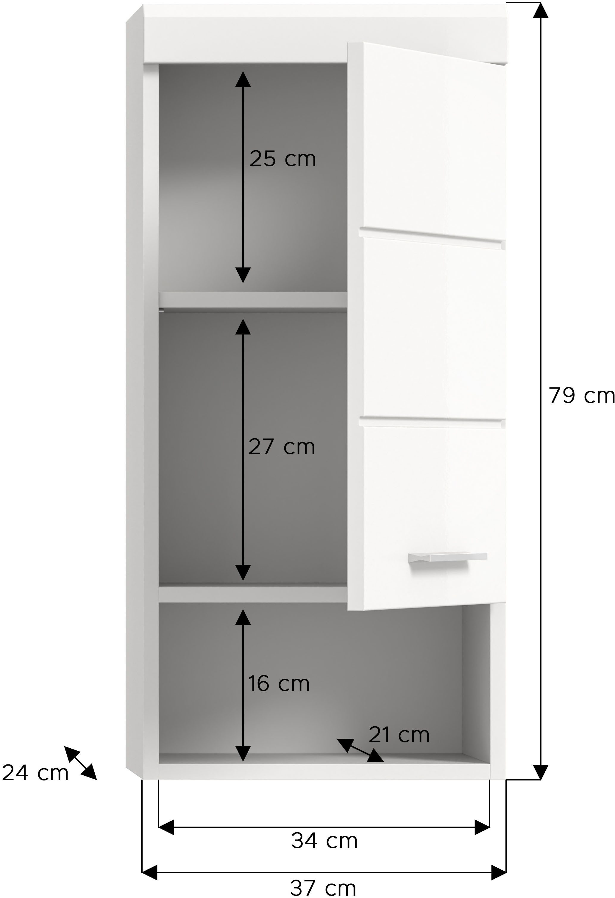 INOSIGN Hangkast Siena, breedte 37 cm, 1 deur, 1 open vak, 1 legplank, MDF-front in verschillende kleuren verkrijgbaar, badkamermeubels, badkamerkast, kast, badkamer (1 stuk)