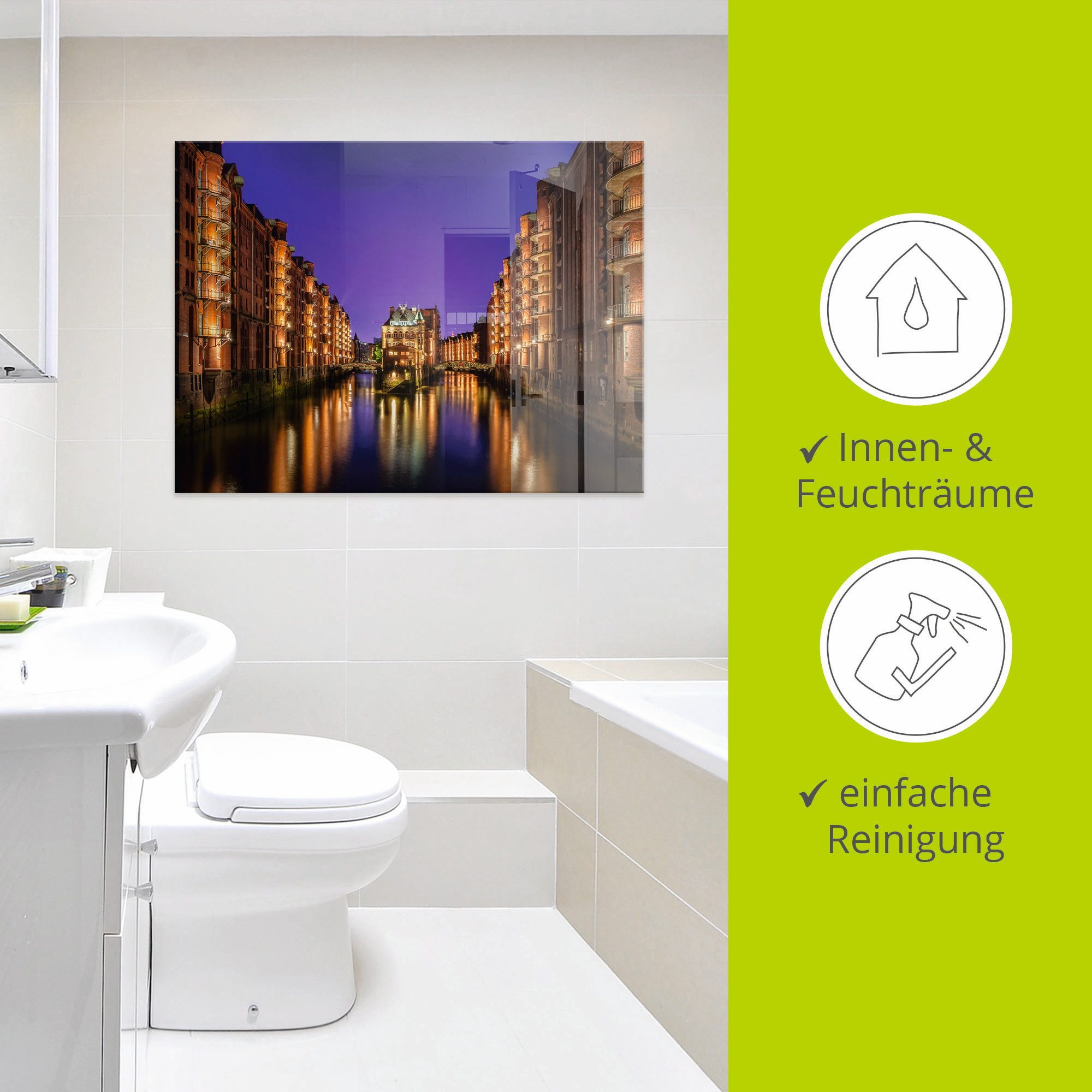 Artland Print op glas Hamburg Speicherstadt 's nachts