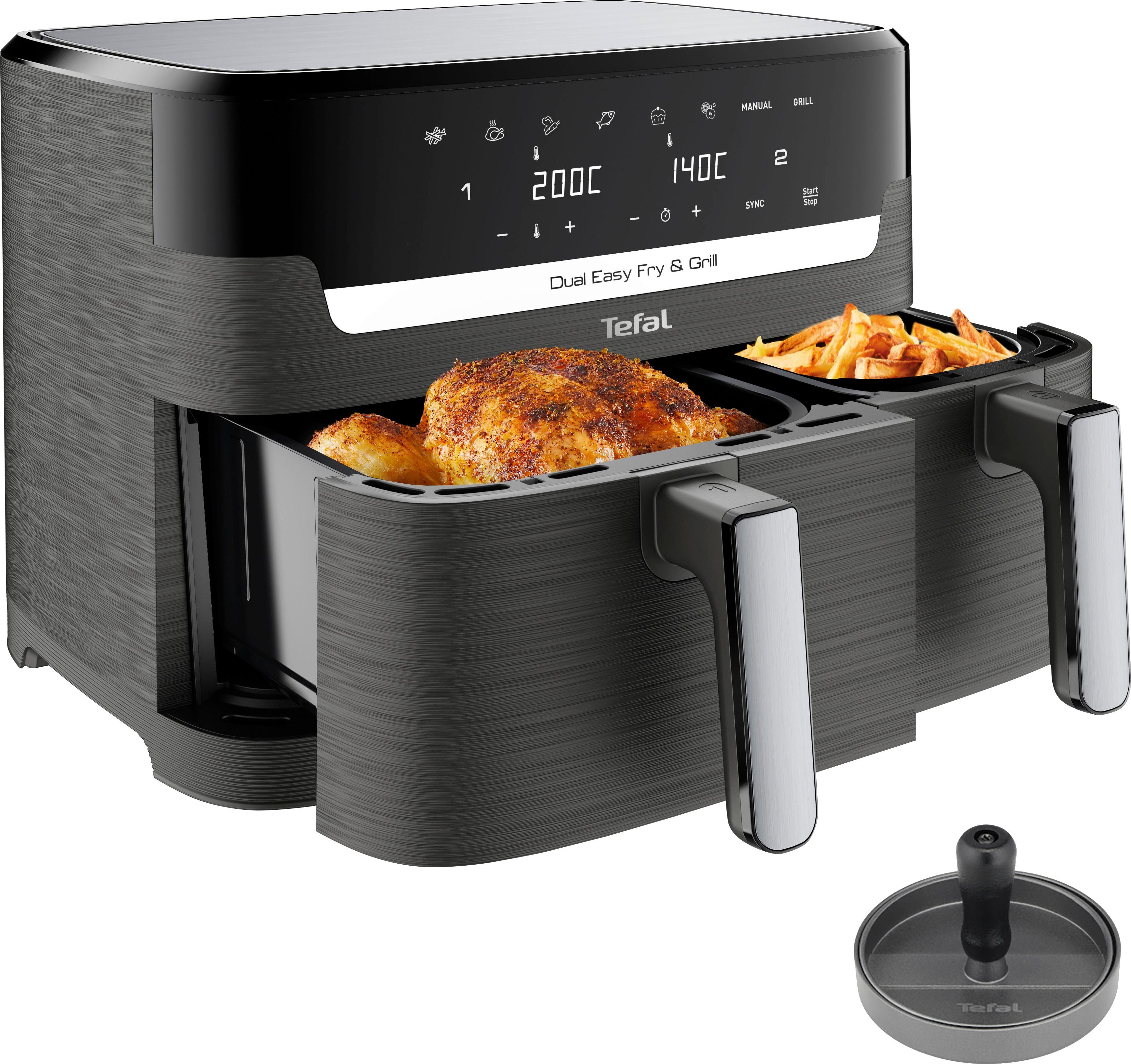 Tefal Airfryer EY905B Dual Easy Fry & Grill dubbel compartiment, 8,3 L inhoud, 2 lades