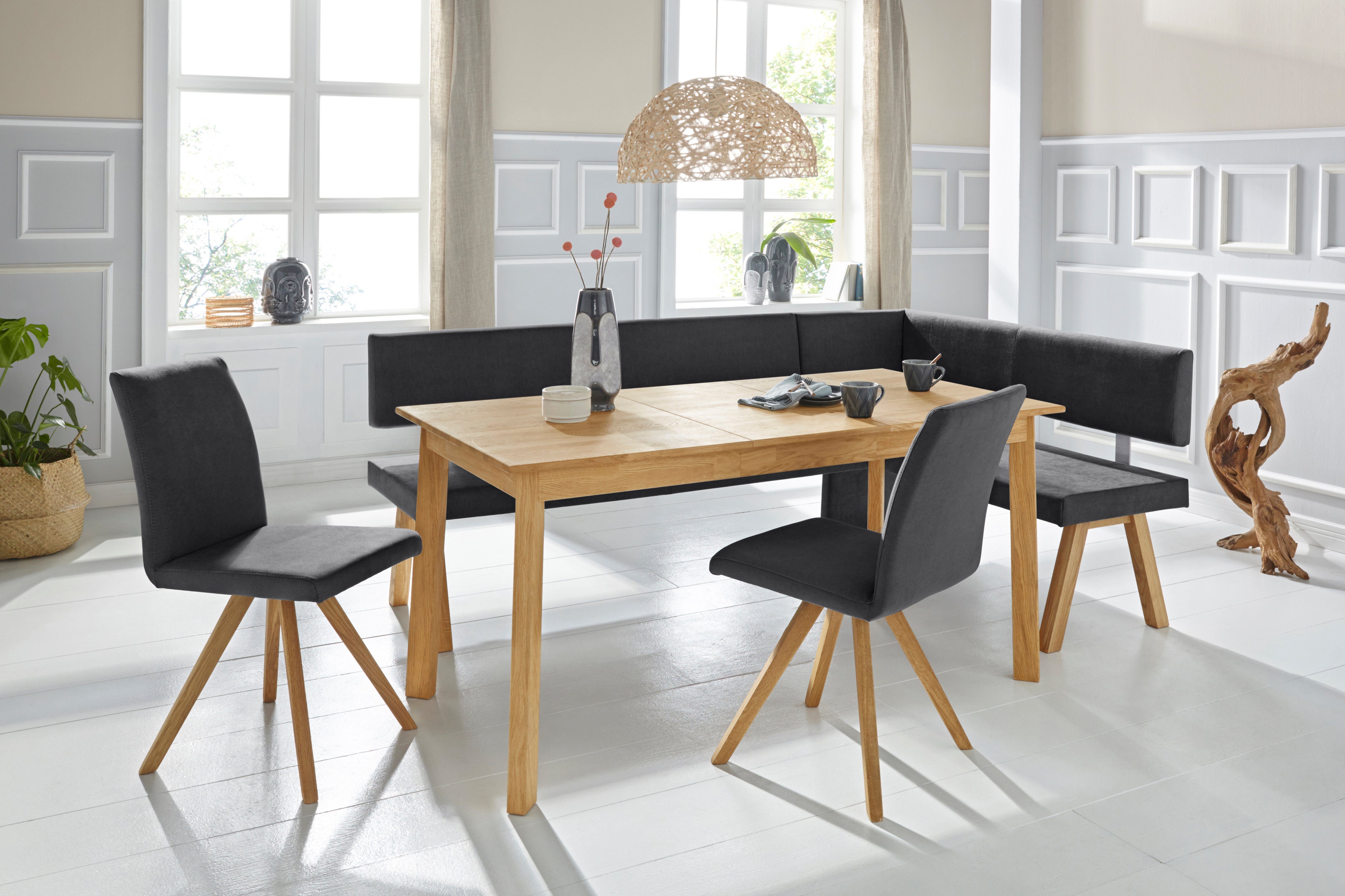 Home affaire Hoekbank Rio Massief hout in eiken geolied, eetkamerbank comfortabel gestoffeerd