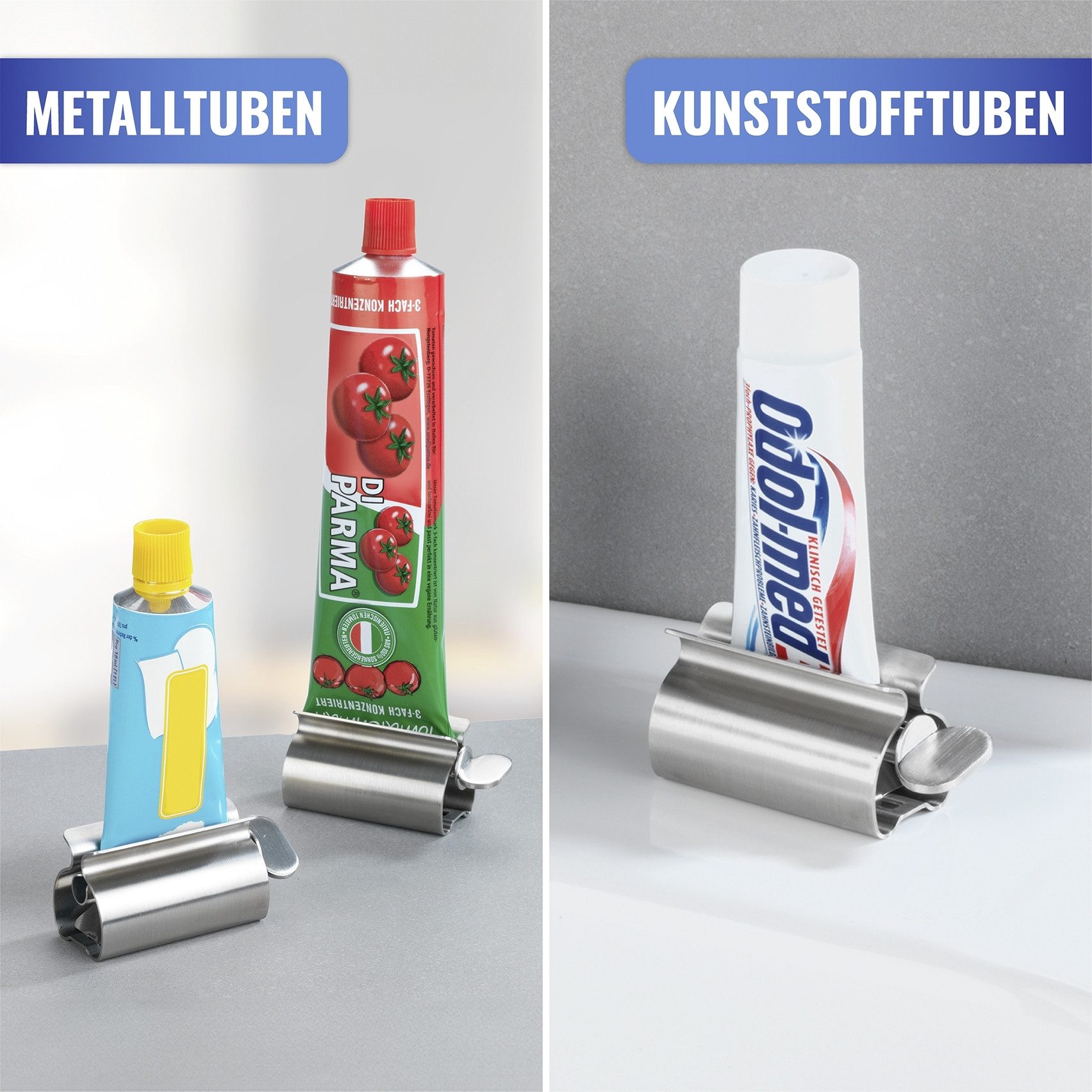 Maximex Tubeknijper Tubenpers RVS met staand functie, voor tandpasta-, crème- & voedsel tubes (set, 3 stuks)
