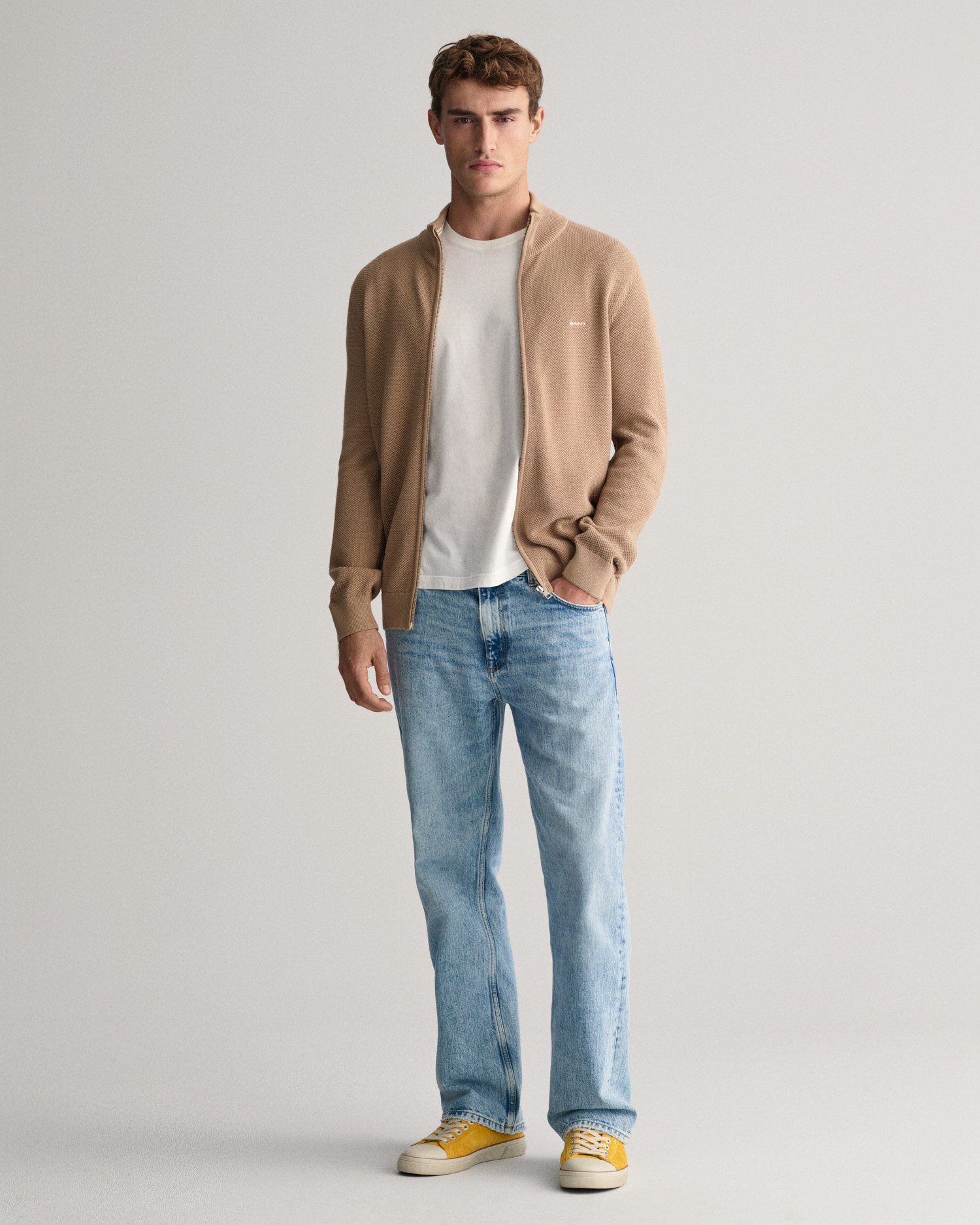 Gant Vest COTTON PIQUE ZIP CARDIGAN met logoborduursel op borsthoogte