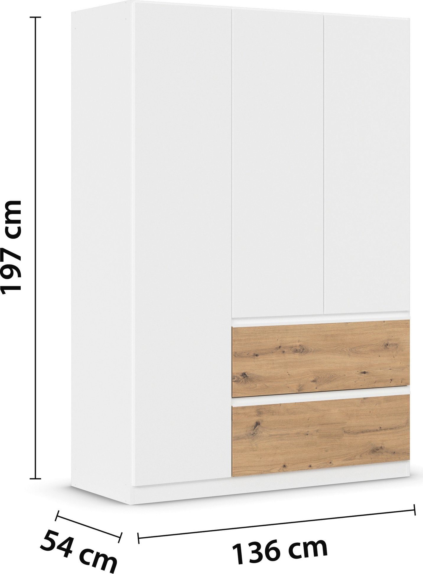 rauch Draaideurkast Kledingkast Kast Garderobe Wasmand COSTA in 3 Breedtes veel ruimte, greeploze front en push-to-open functie made in germany