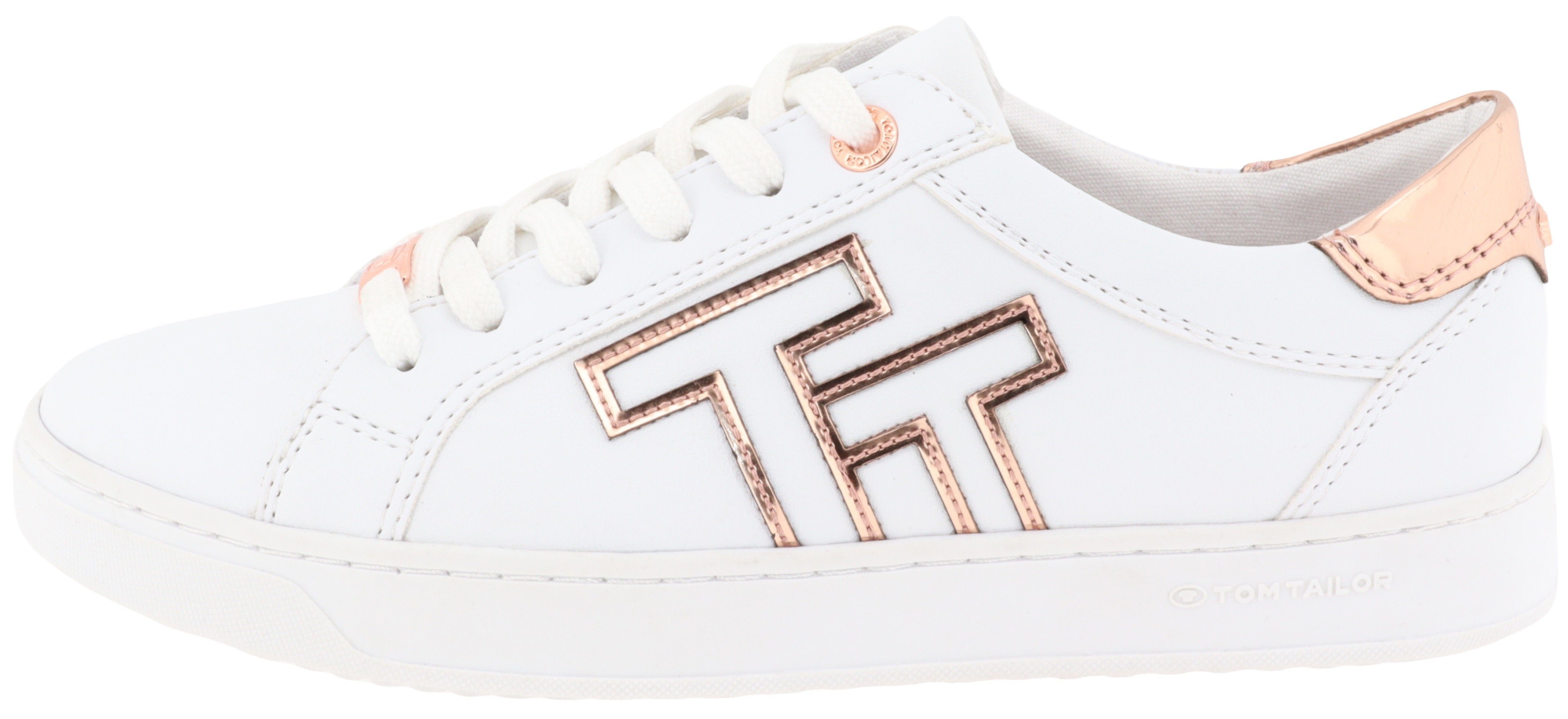 Tom Tailor Plateausneakers Contrastafwerking in metalliclook, vrijetijdsschoen, lage schoen, veterschoen