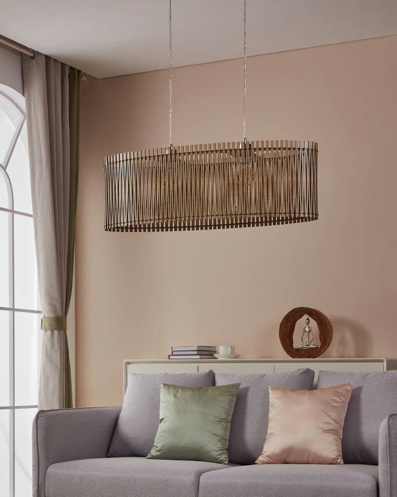 EGLO Hanglamp SENDERO Hanglamp, staal in nikkel-mat, hout in esdoorn, natuur, E27, 77,5 cm (1 stuk)
