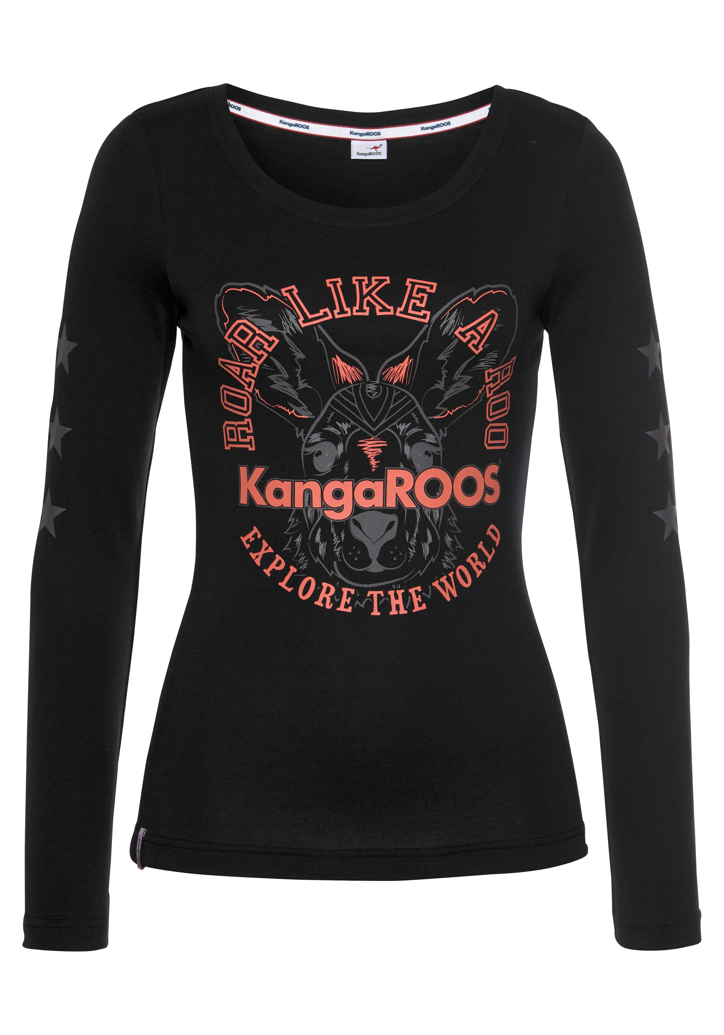 KangaROOS Shirt met lange mouwen Lange mouwen, effen met kleurinzet en logoprint