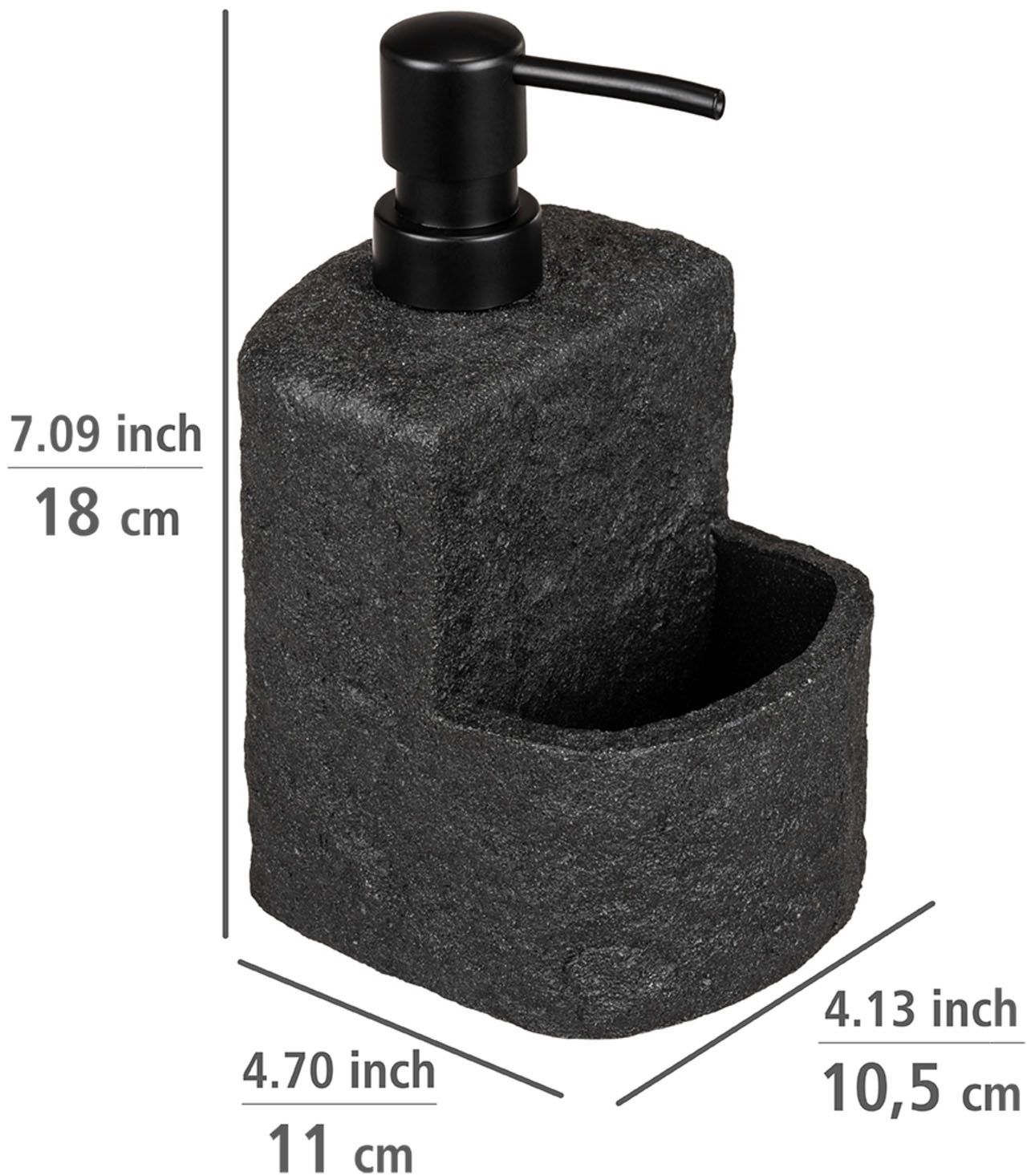 WENKO Dispenser voor afwasmiddel Festival Stone van polyresin, steenlook, met afwasponsvak, 380 ml