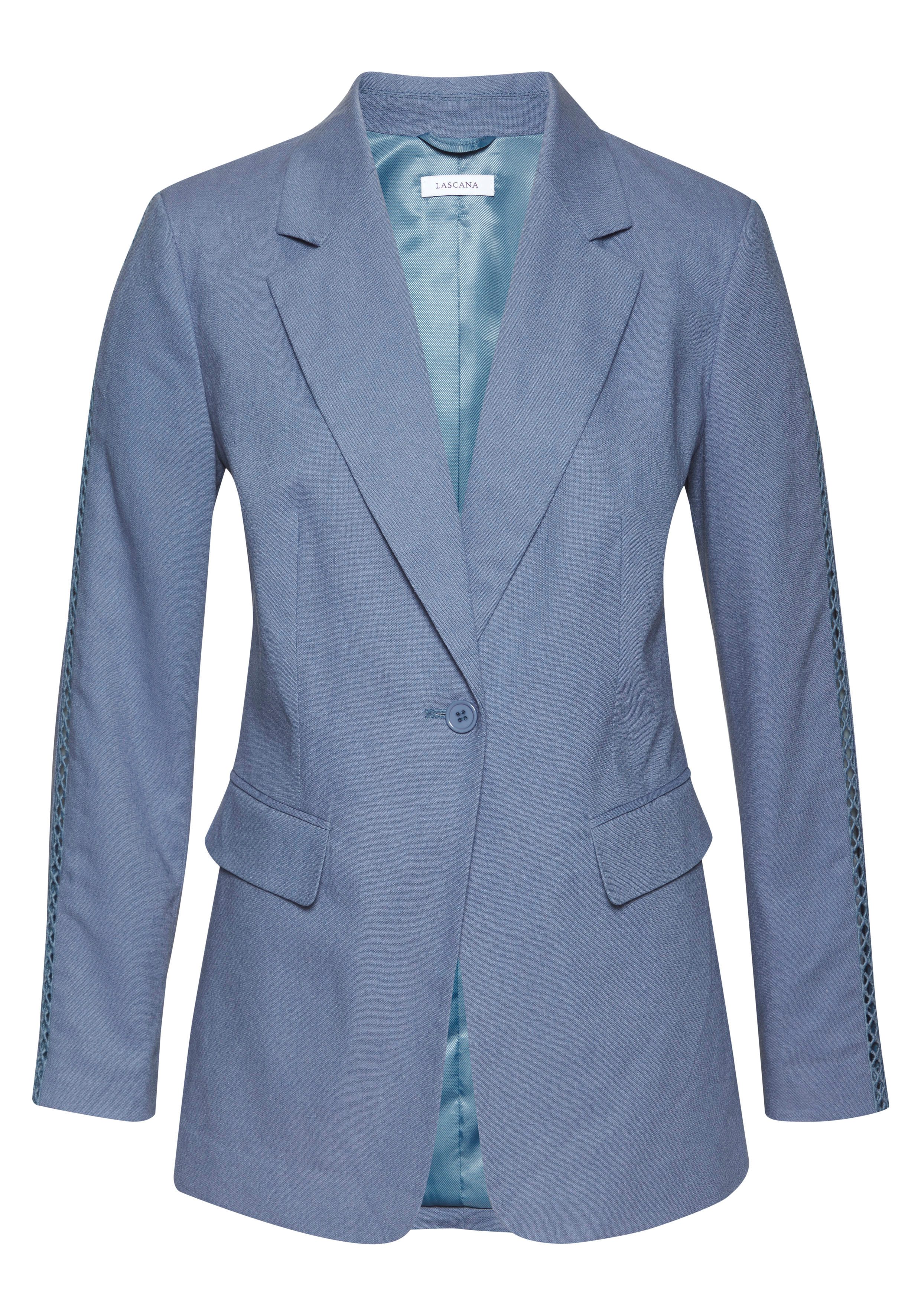 Lascana Lange blazer met haakwerk inzet op de mouwen van linnenmix