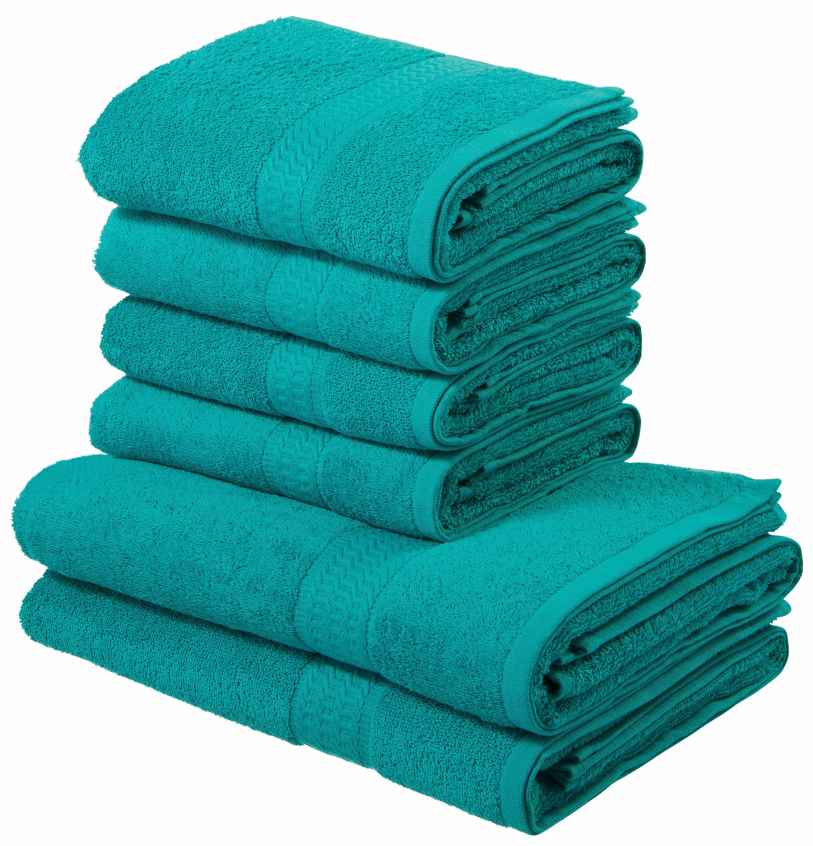 my home handdoekenset juna handdoekset, met randdessin, handdoeken in unikleuren, 100% katoen (set, 6-delig) groen