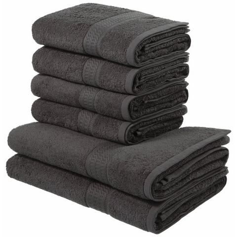 My home Handdoekenset Juna Handdoekset, met randdessin, handdoeken in unikleuren, 100% katoen (set, 6-delig)