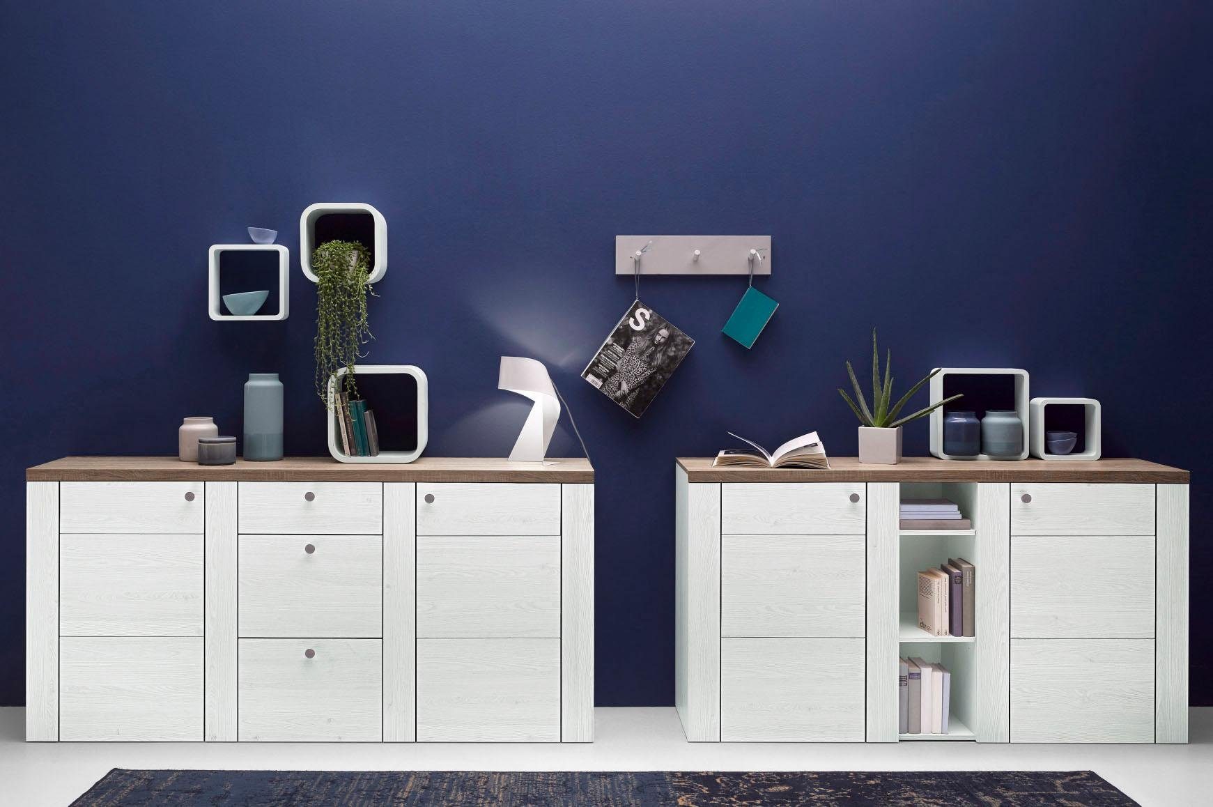 Home affaire Dressoir Larona, tijdloze commode met 2 deuren, deurkast, breedte 155 cm, Hoogte 84 cm, veel opbergruimte, dressoir met decoratieve lijstlook