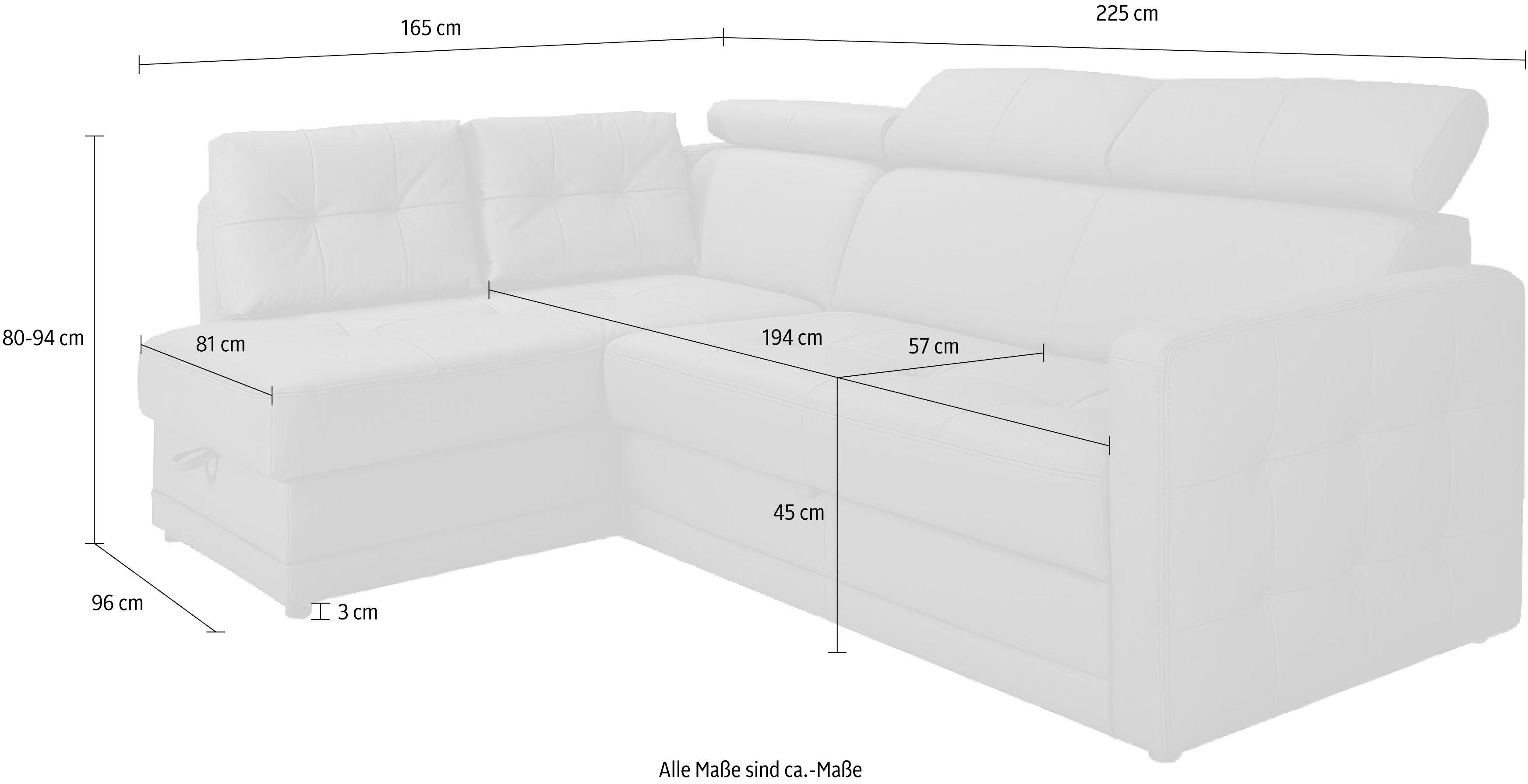 exxpo - sofa fashion Hoekbank Arles, veerkern, OTTOs Choice, tijdloos, breedte 225 cm, L-vorm keuze met bedfunctie en bedlade, inclusief hoofdeinde-verstelling