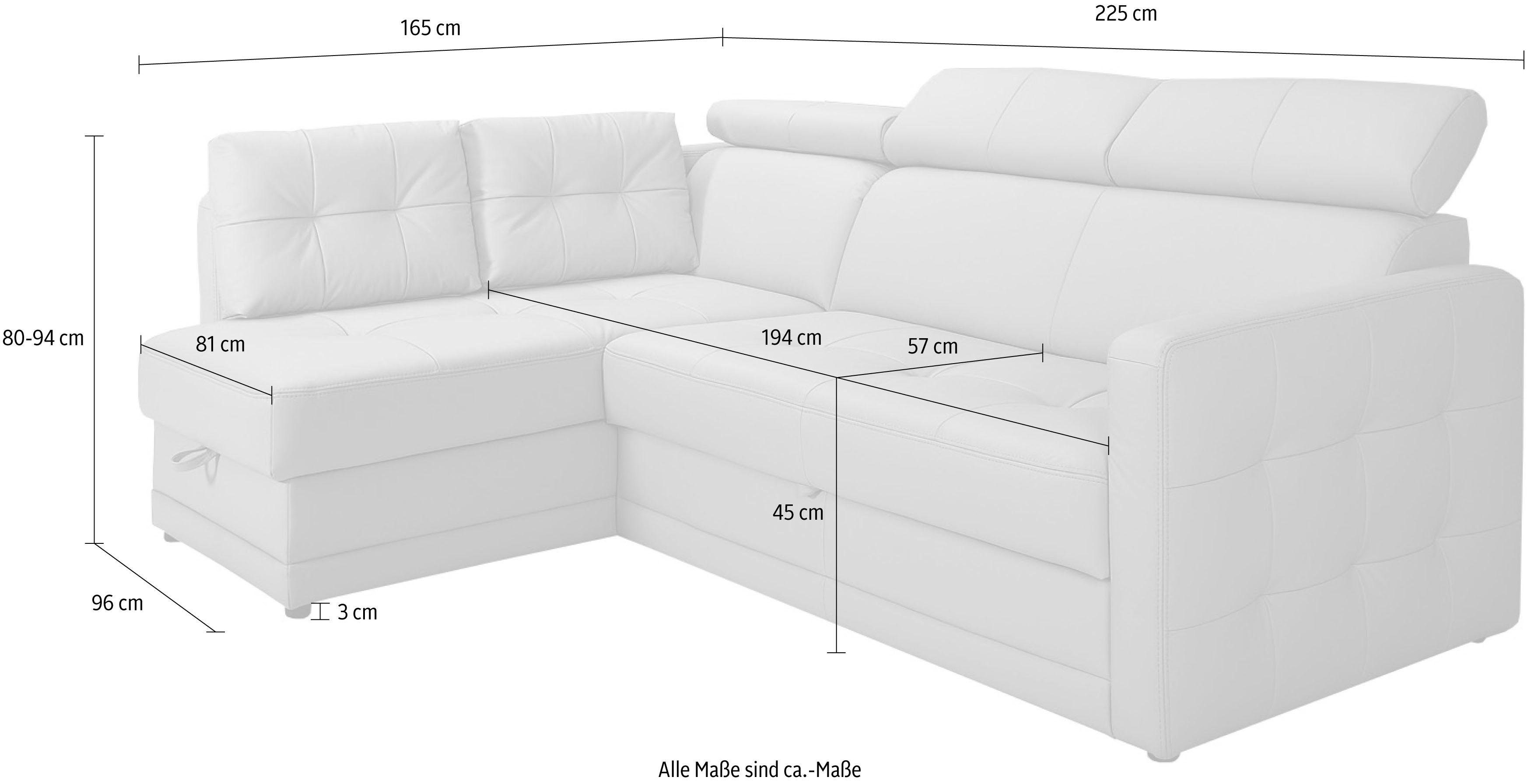 exxpo - sofa fashion Hoekbank Arles, bequeme Federkernunterfederung, OTTOs Choice, L-Form keuze met bedfunctie en bedlade, inclusief hoofdeinde-verstelling