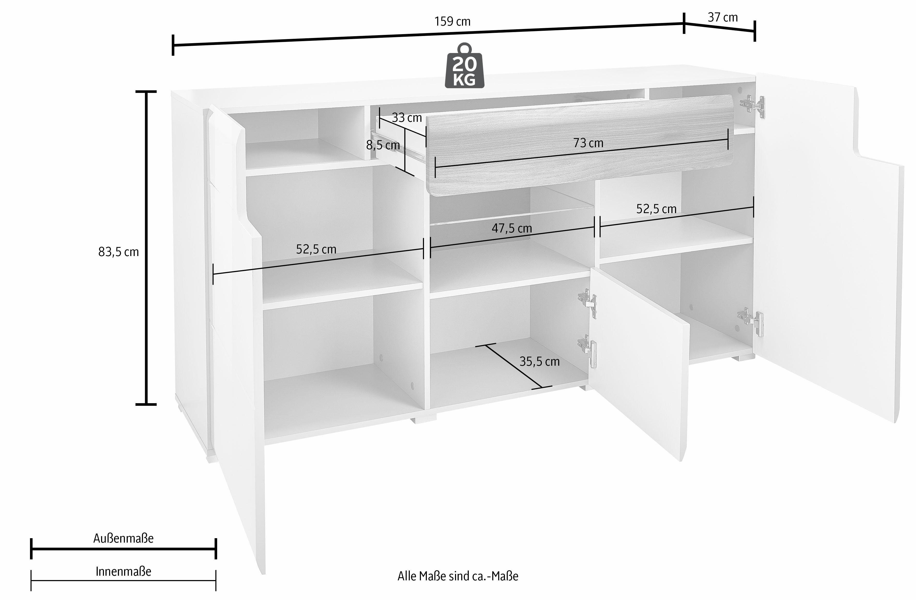 INOSIGN Dressoir Toledo, breedte 159 cm, moderne sidetable met decoratief freeswerk, greeploos