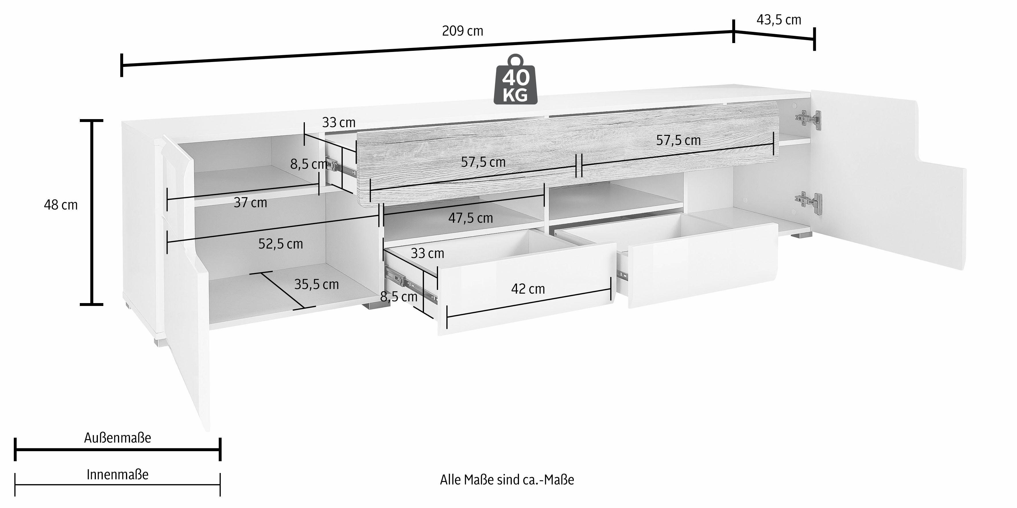 INOSIGN Tv-meubel Toledo, breedte 209 cm, modieuze TV-kast met decoratief freeswerk