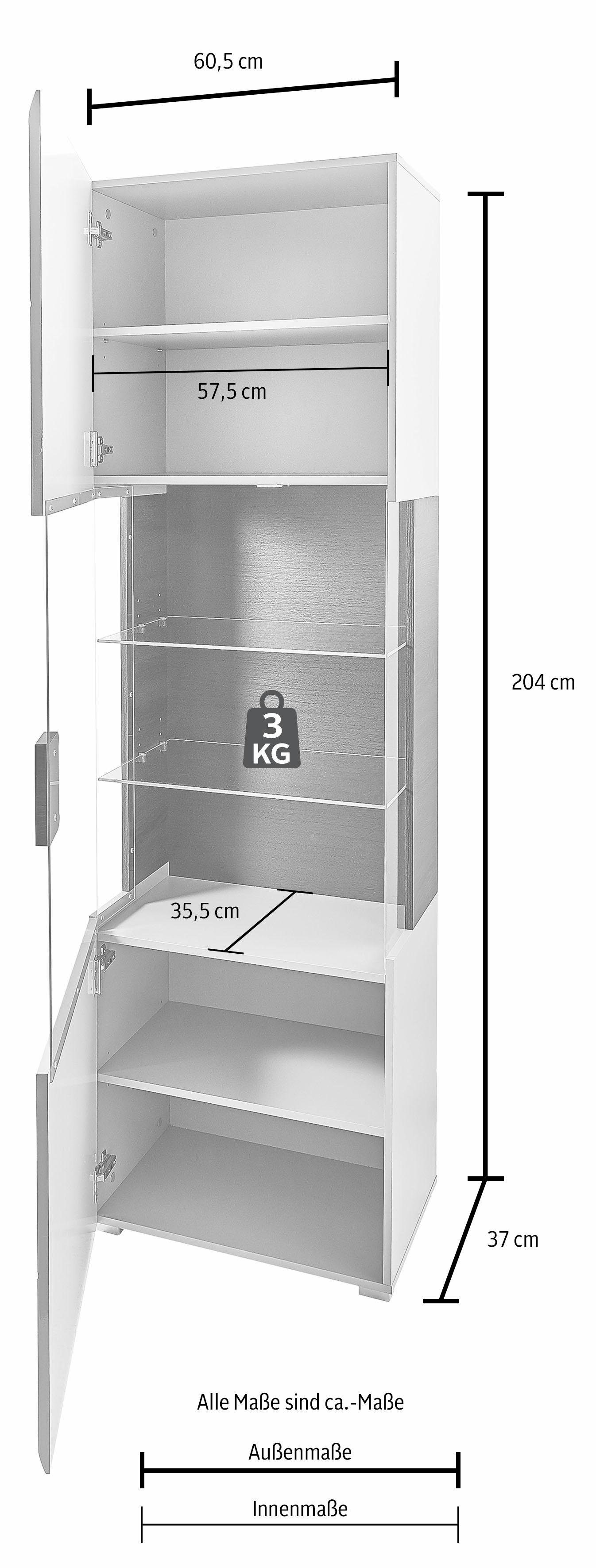 INOSIGN Vitrinekast Toledo, hoogte 204 cm trendy glazen vitrine met decoratieve frezingen Standvitrine zonder verlichting, veel opbergruimte, hoogglans front MDF