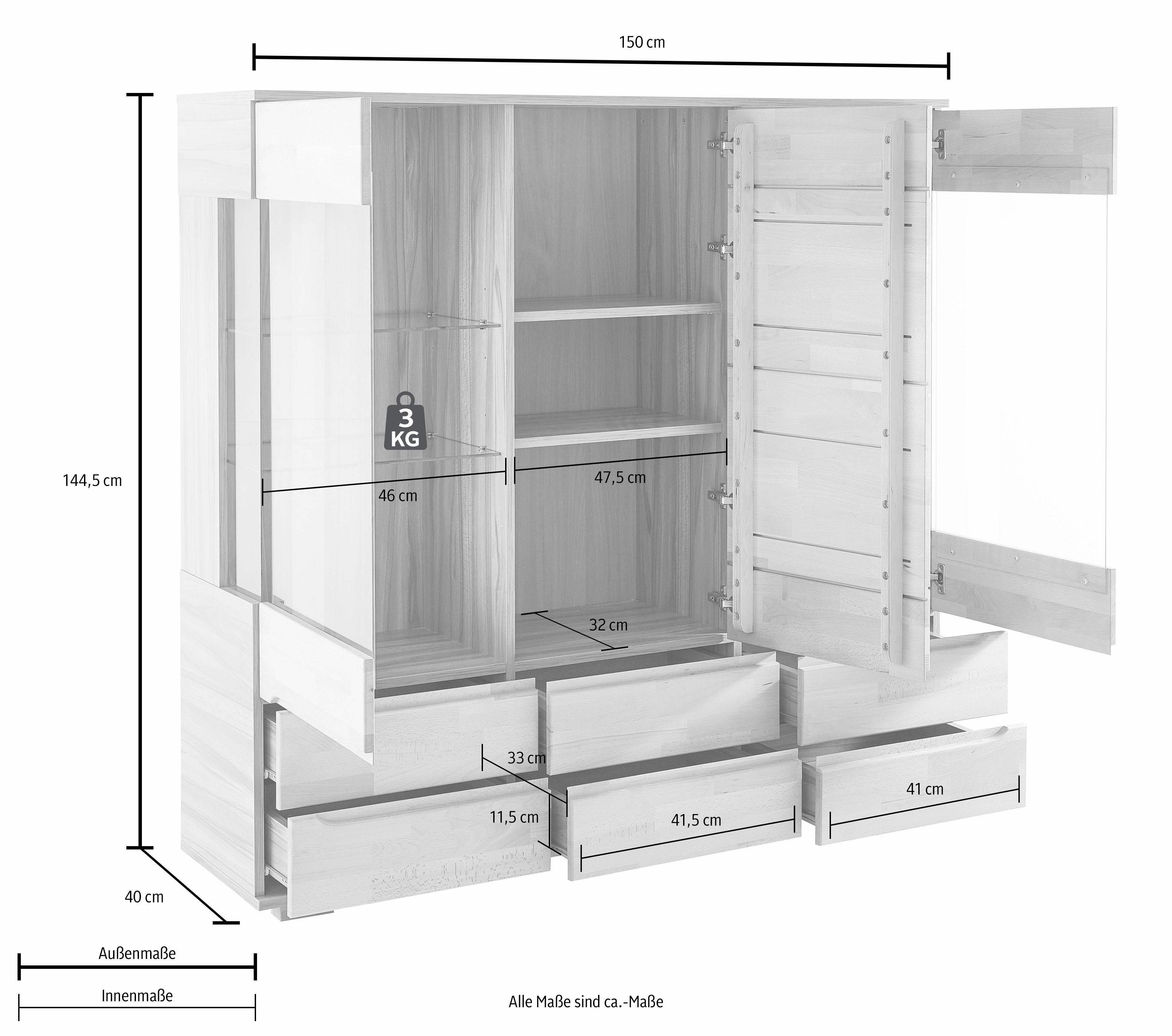 Home affaire Highboard Ribe,150cm breit,40 cm tief,Fronten Massivholz,9 Fächer Breedte 150 cm