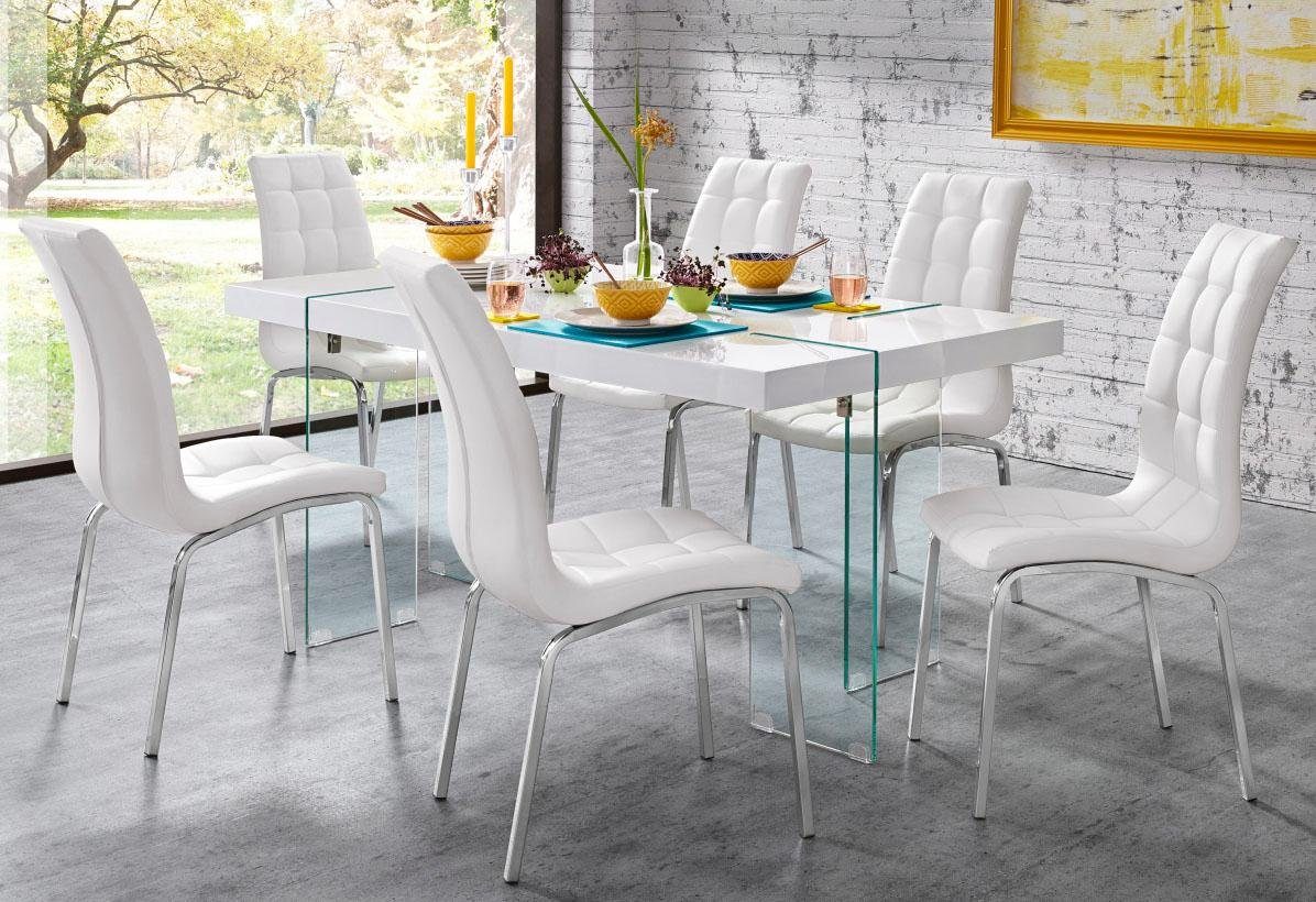 INOSIGN Stoel met 4 poten Paars (set van 2) bekleding in imitatieleer, verchroomd metalen frame (set, 2 stuks)