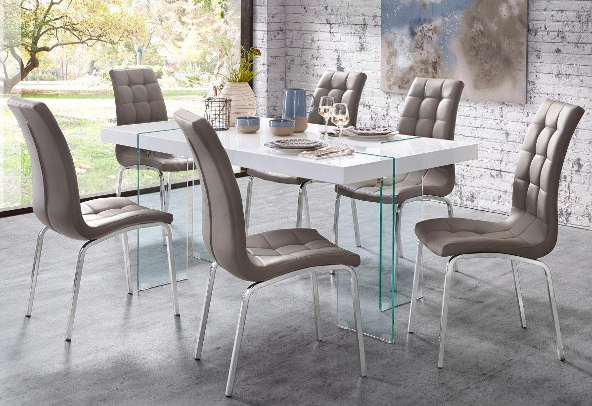 INOSIGN Stoel met 4 poten Paars (set van 2) bekleding in imitatieleer, verchroomd metalen frame (set, 2 stuks)