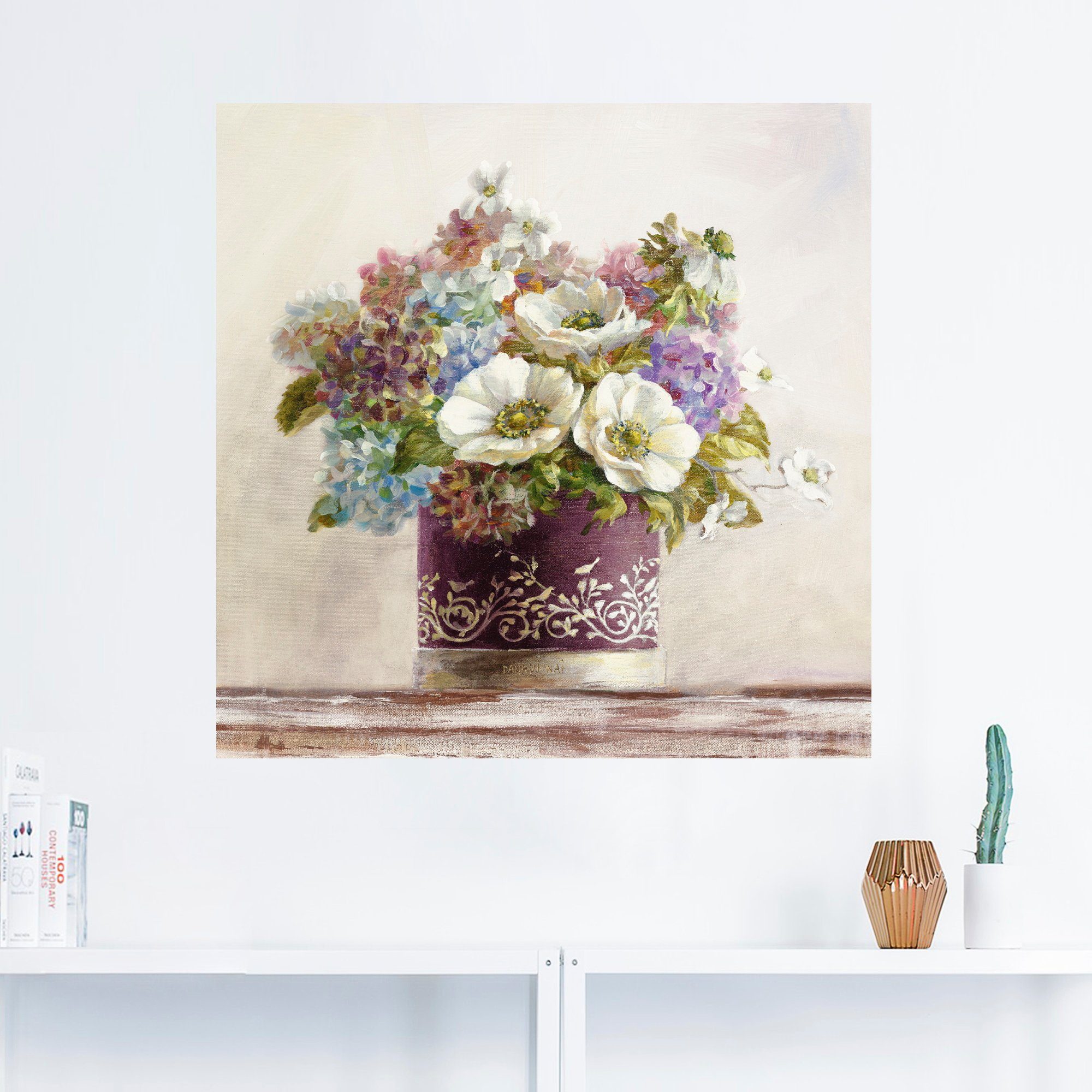 Artland Artprint Anemonen in Auberginer hoedendoos als artprint op linnen, poster, muursticker in verschillende maten