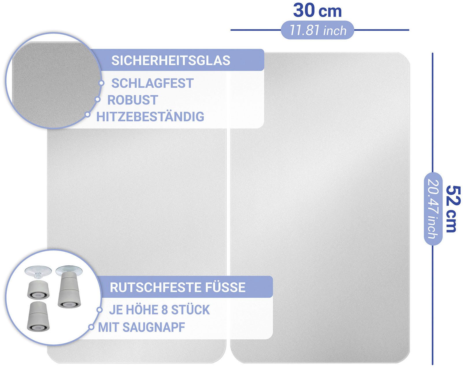 WENKO Kookplaatdeksel Universal Model Silber Kookplaatafdekking voor alle soorten kookplaten, krasvast, met antislipvoetjes (set, 2-delig)