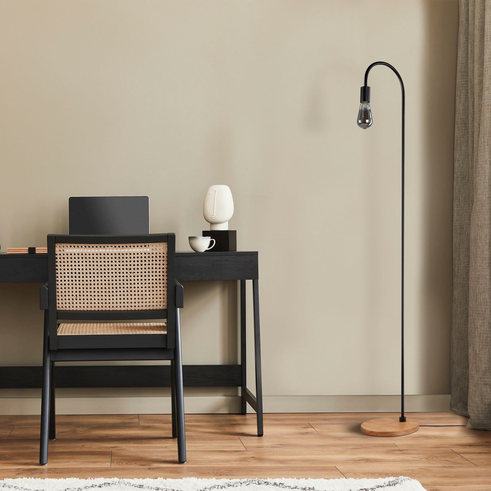 Paco Home Staande lamp Walter Booglamp industrial LED woonkamer Scandi minimalistisch houten voet