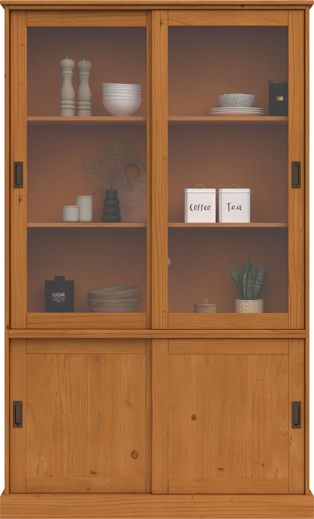Home affaire Vitrinekast Schröder met 2+2 schuifdeuren, van massief grenenhout, breedte 114 cm