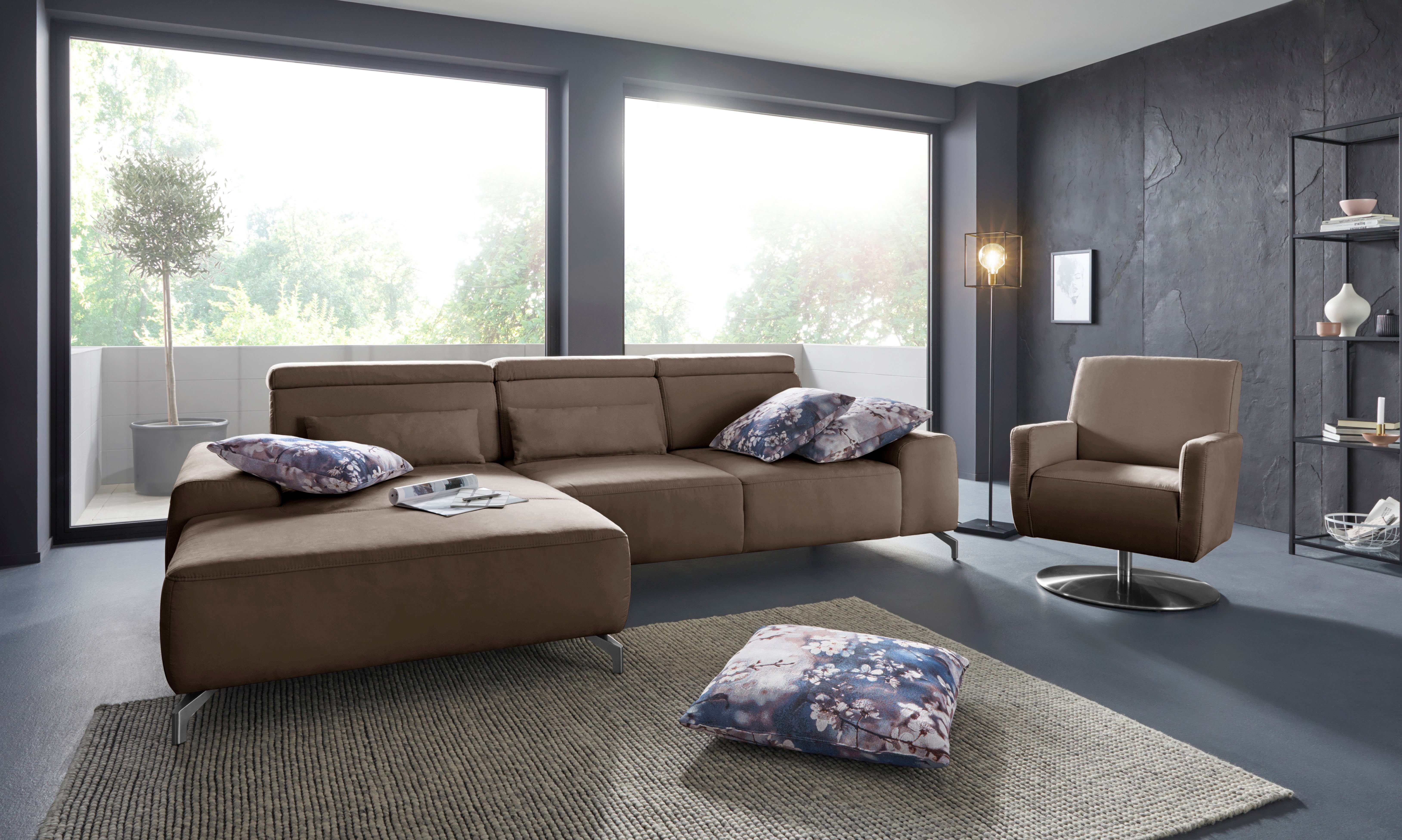 sit&more Hoekbank Gizeh L-vorm Poothoogte 12 cm, inclusief zitdiepteverstelling en verstelbare hoofdsteun
