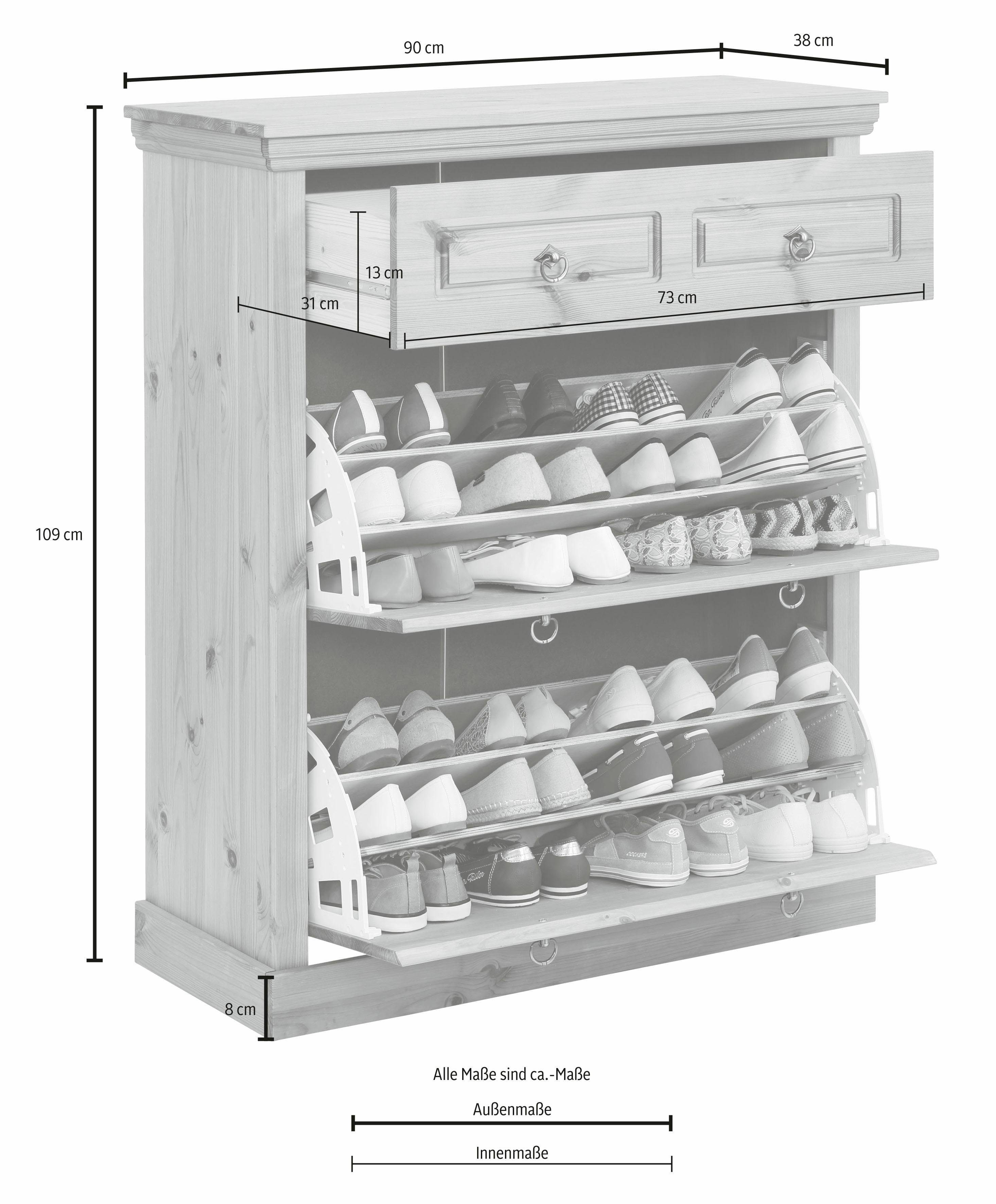 Home affaire Schoenenkast Basilico van massieve dennen, fsc®, breedte 90 cm, met lade, cassette-look