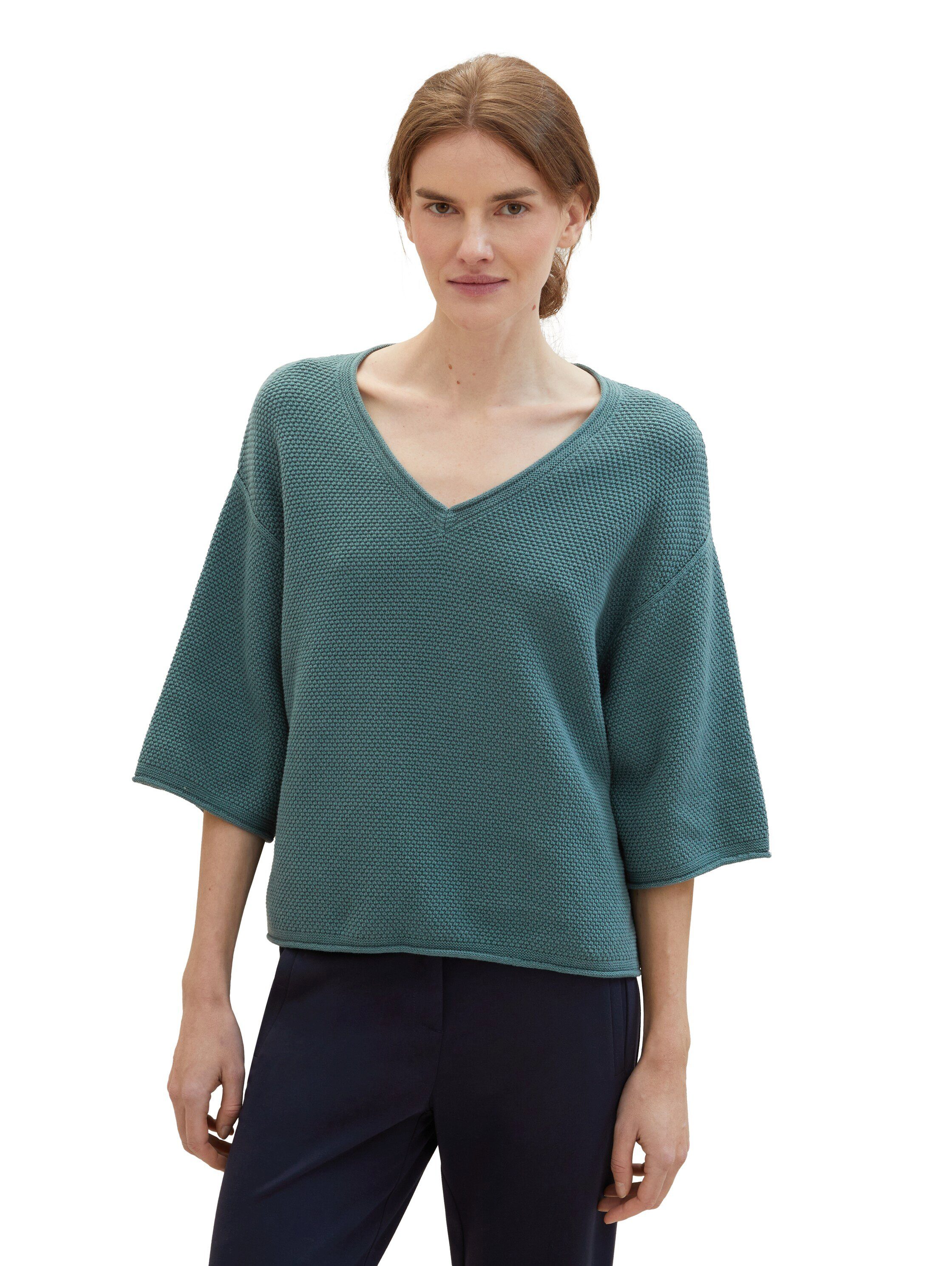Tom Tailor Trui met V-hals met verlaagde schouder dames truien met v-hals maat L groen