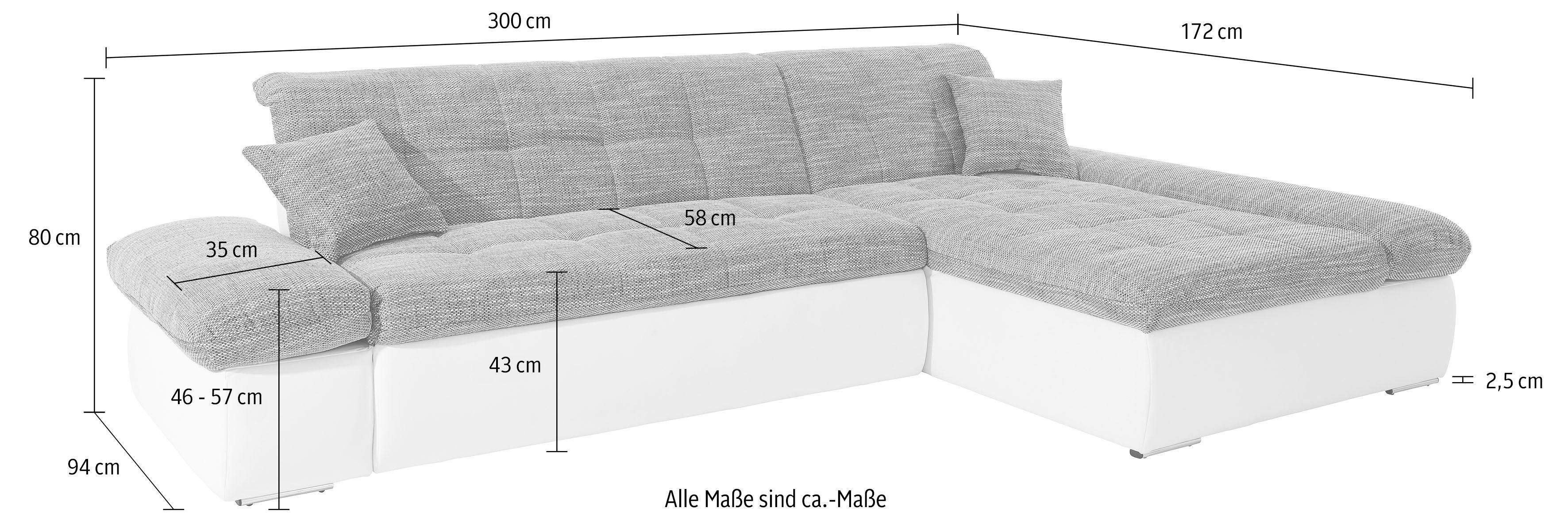 DOMO collection Hoekbank PB Moric optioneel met slaapfunctie en armsteunverstelling U-vorm