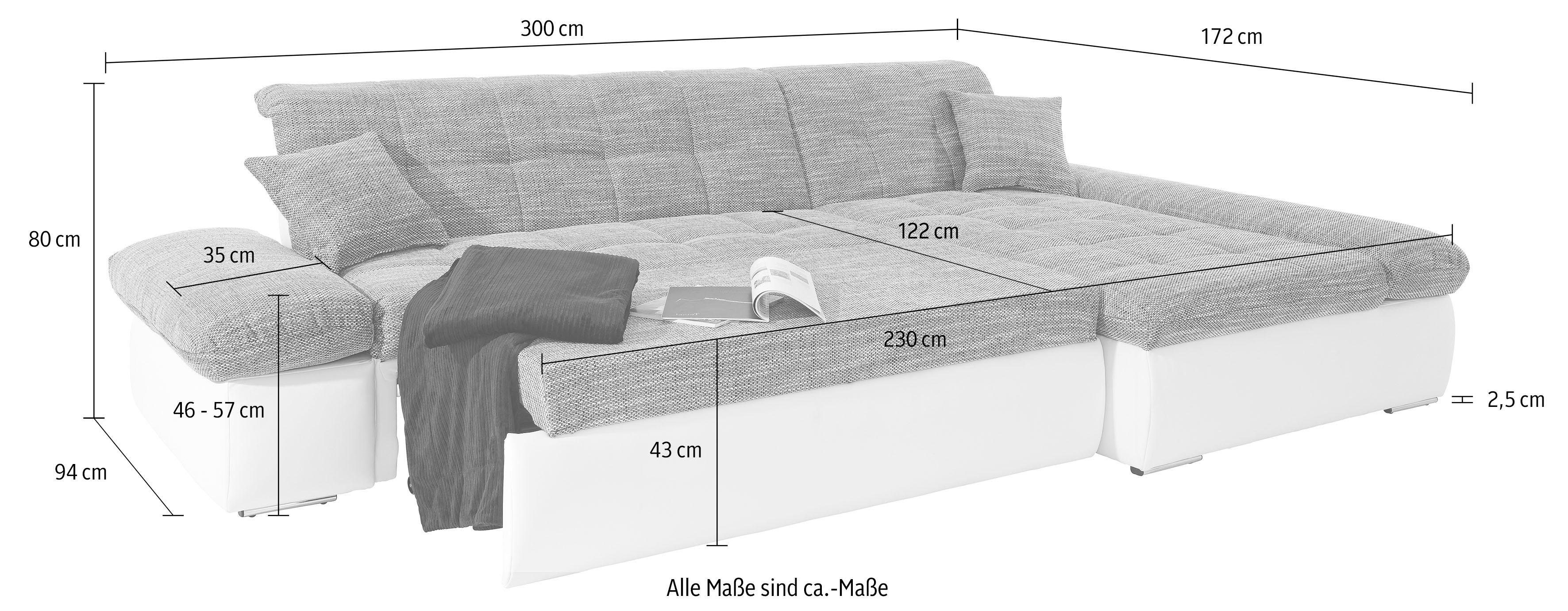 DOMO collection Hoekbank PB Moric optioneel met slaapfunctie en armsteunverstelling U-vorm
