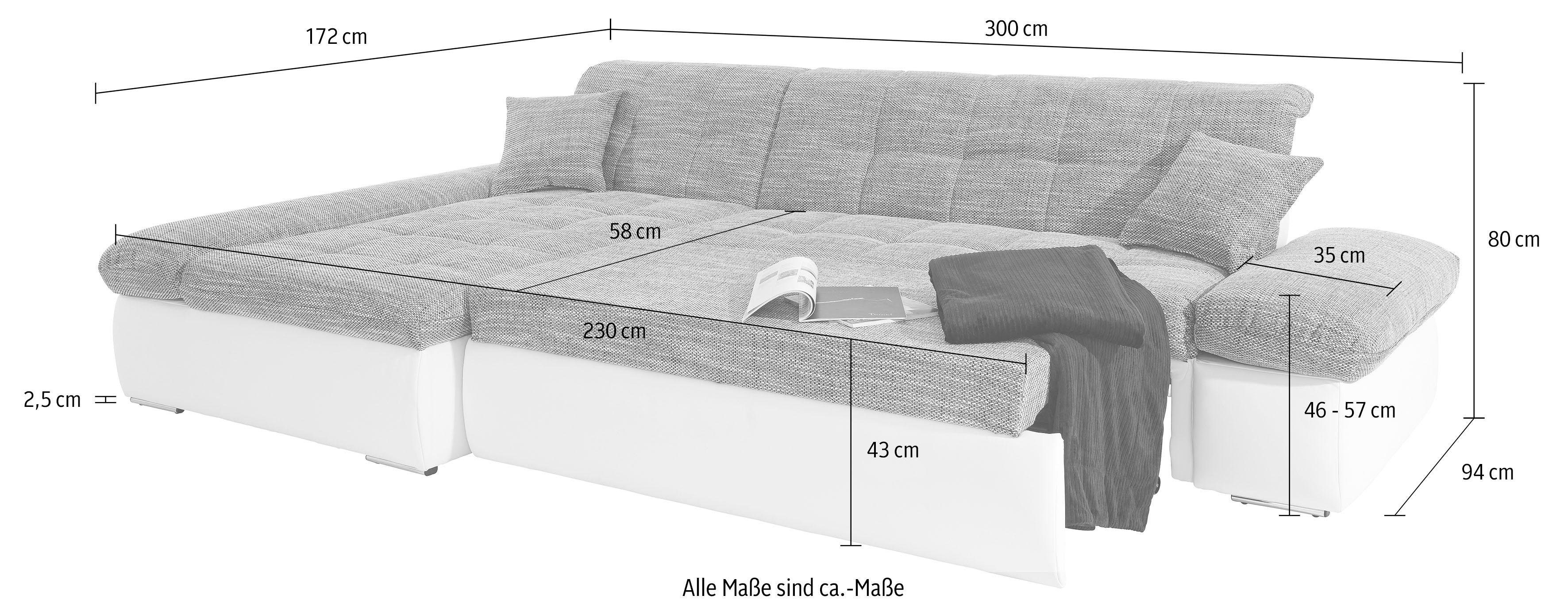 DOMO collection Hoekbank PB Moric optioneel met slaapfunctie en armsteunverstelling U-vorm