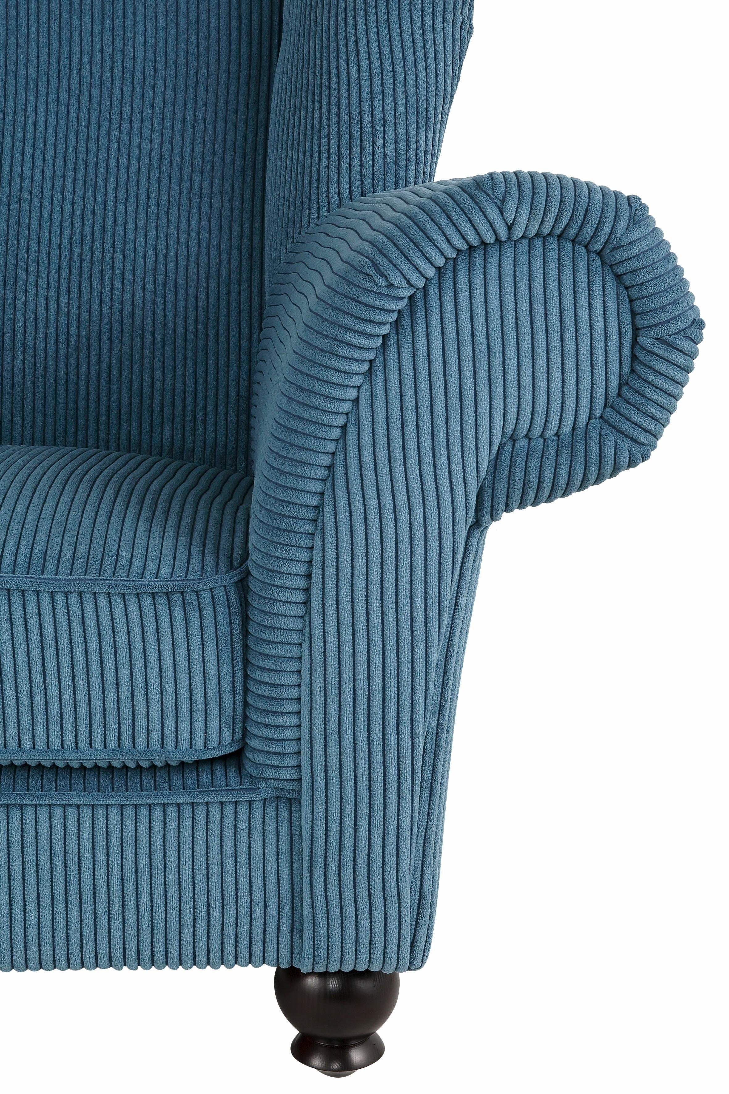 Home affaire Fauteuil King Henry, hoge fauteuil, oorkussen met casual bekleding, binnenvering en losse sierkussens (set)