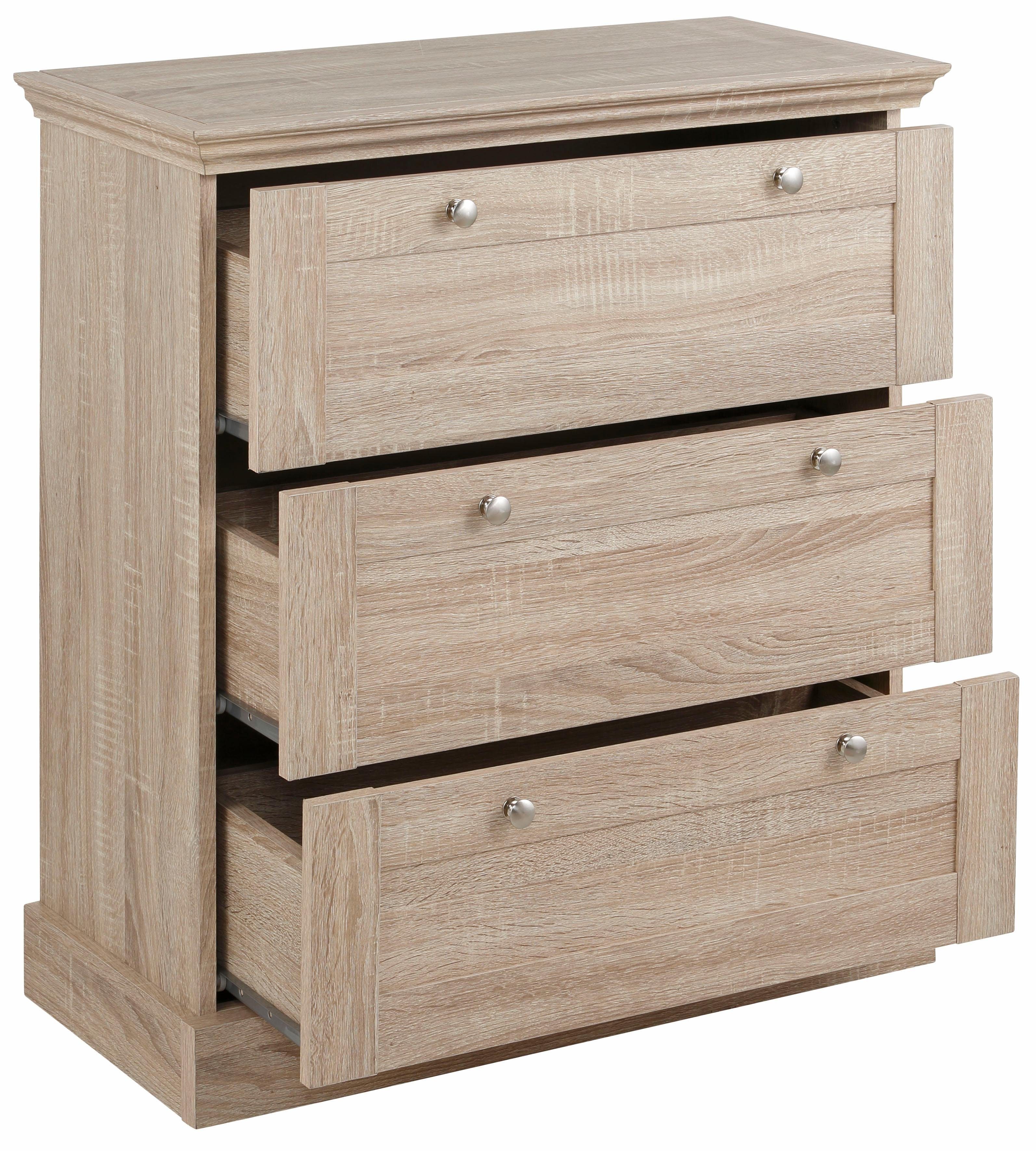 Home affaire Ladekast Binz met mooie metalen handgrepen, 3 laden, breedte 75 cm